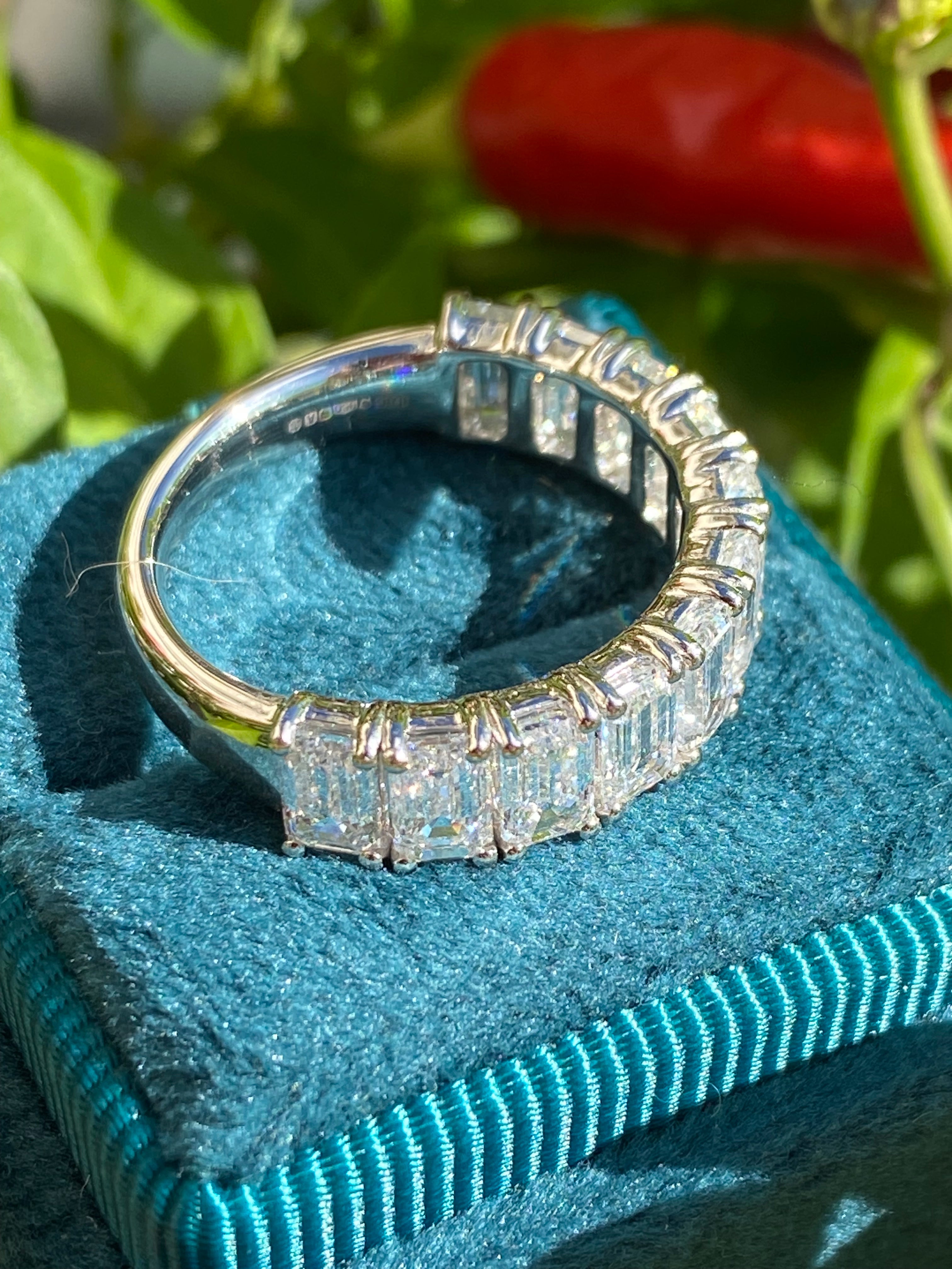 3.46 CTW Emerald Cut Lab Grown Diamond Half Eternity Ring in Platinum
