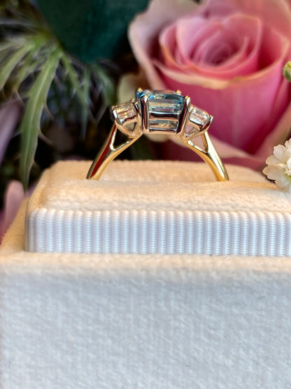 1.88 CTW Aquamarine and Natural Diamond Three-Stone Ring in Platinum and 18ct Yellow Gold