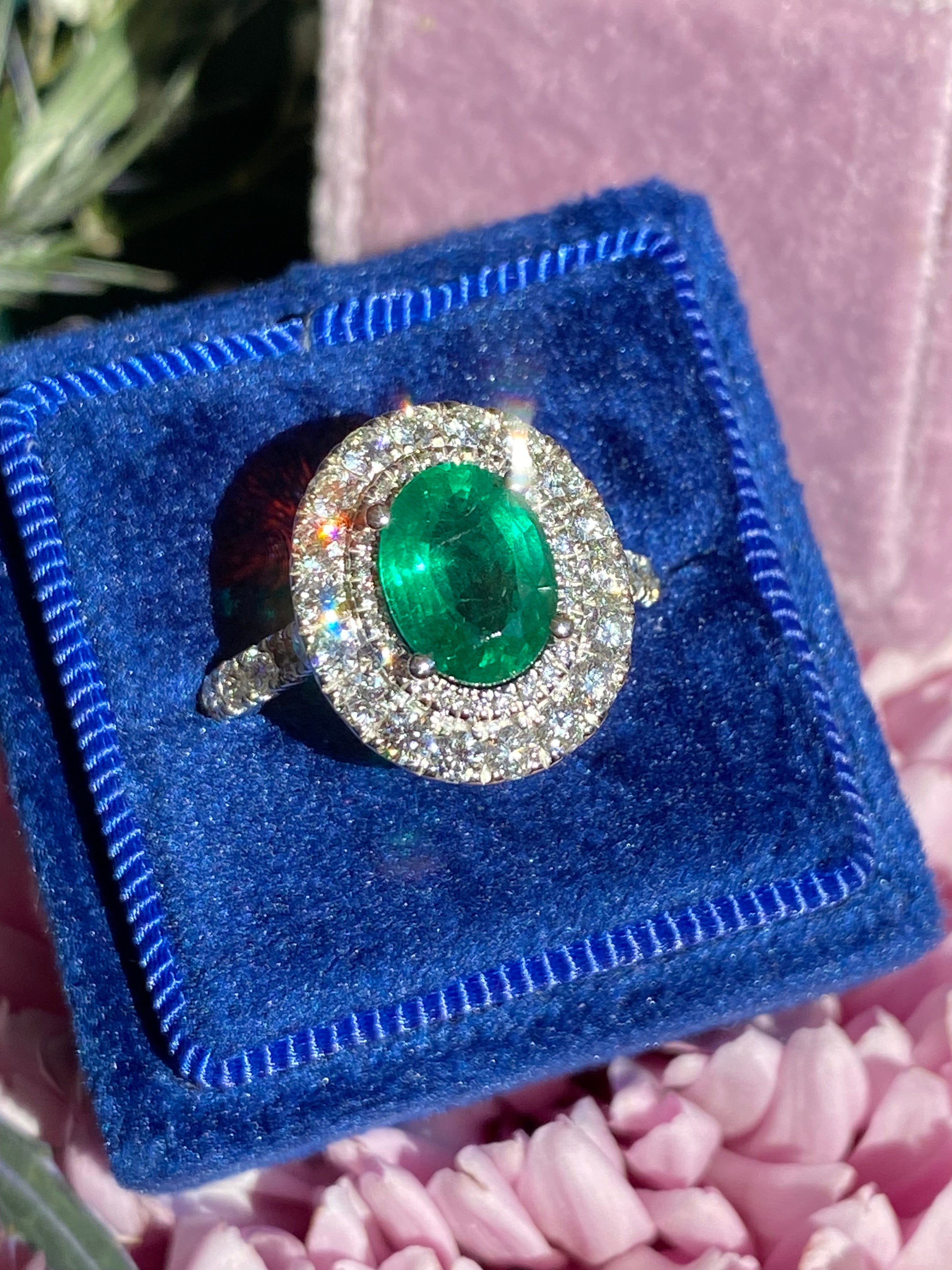 3.11 CTW Emerald and Natural Diamond Double Halo Ring in Platinum