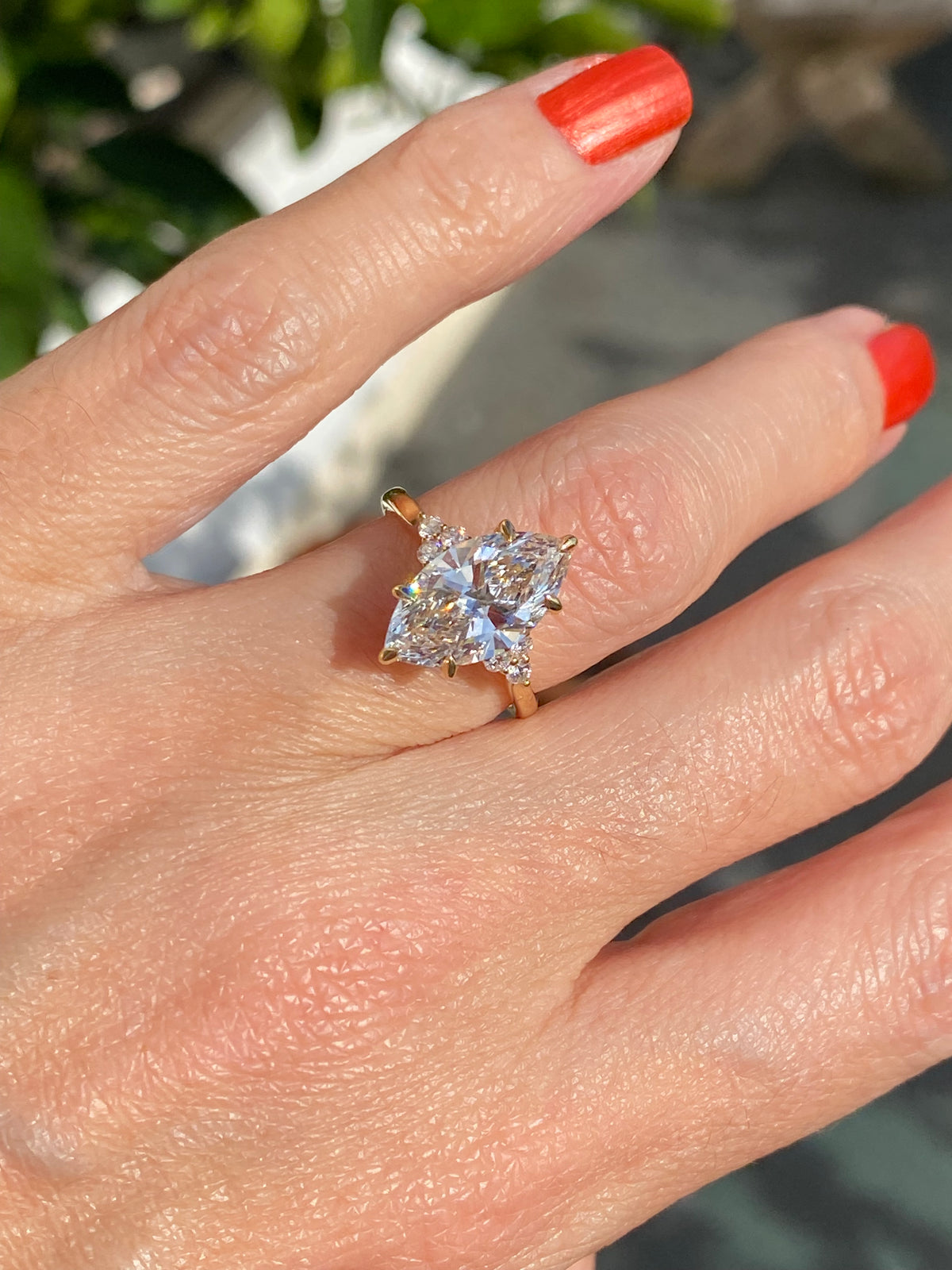 3.19 CTW Marquise Cut Lab Diamond Engagement Ring in 18ct Yellow Gold