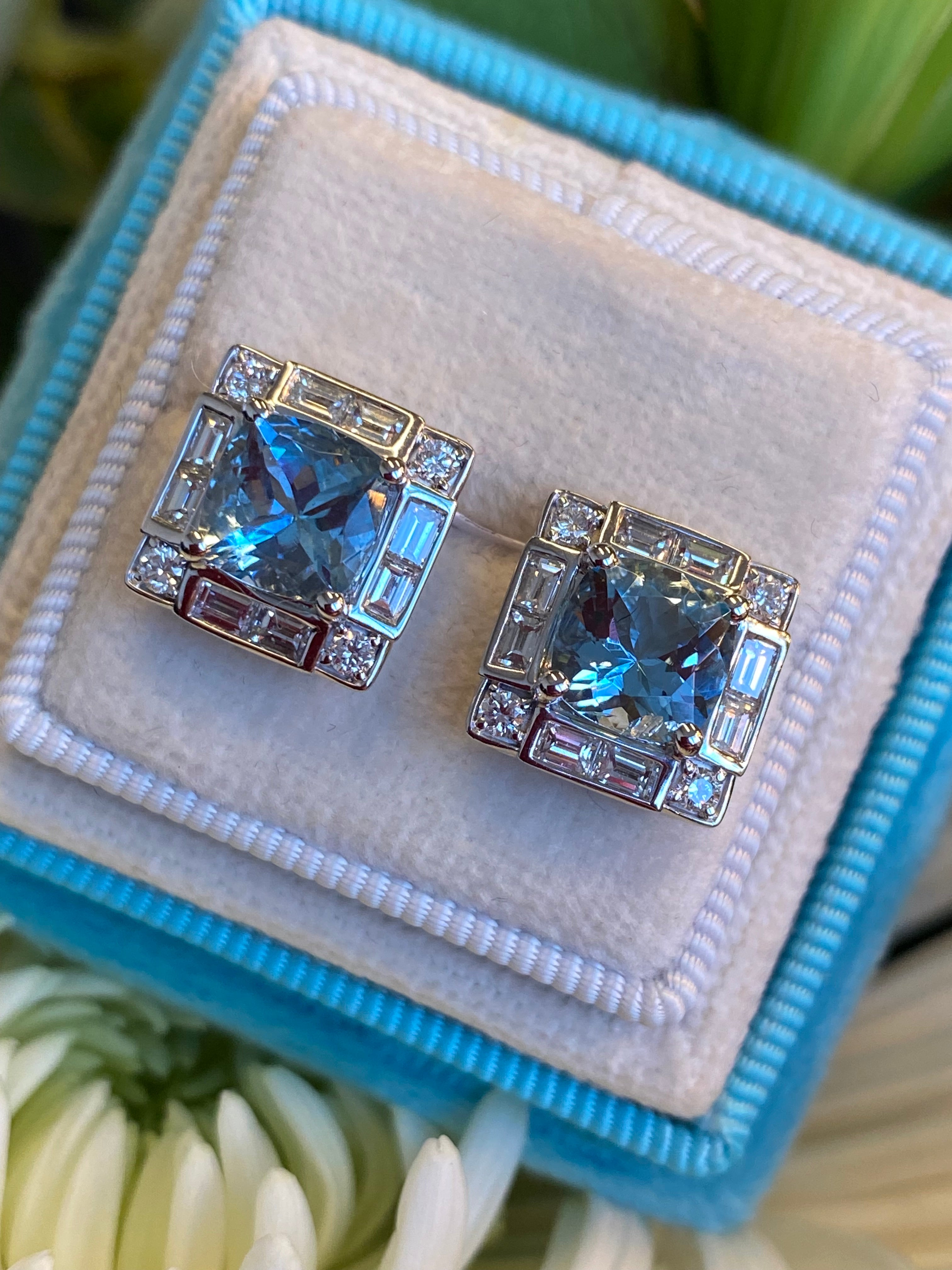 3.63 CTW Aquamarine and Diamond Stud Earrings in 18ct White Gold