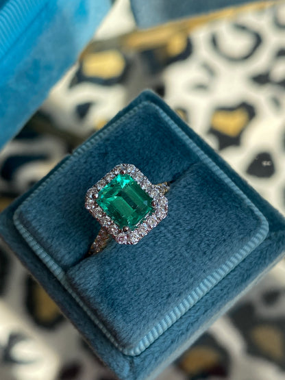 1.64 Carat Colombian Emerald and Natural Diamond Ring in 18ct White and Yellow Gold