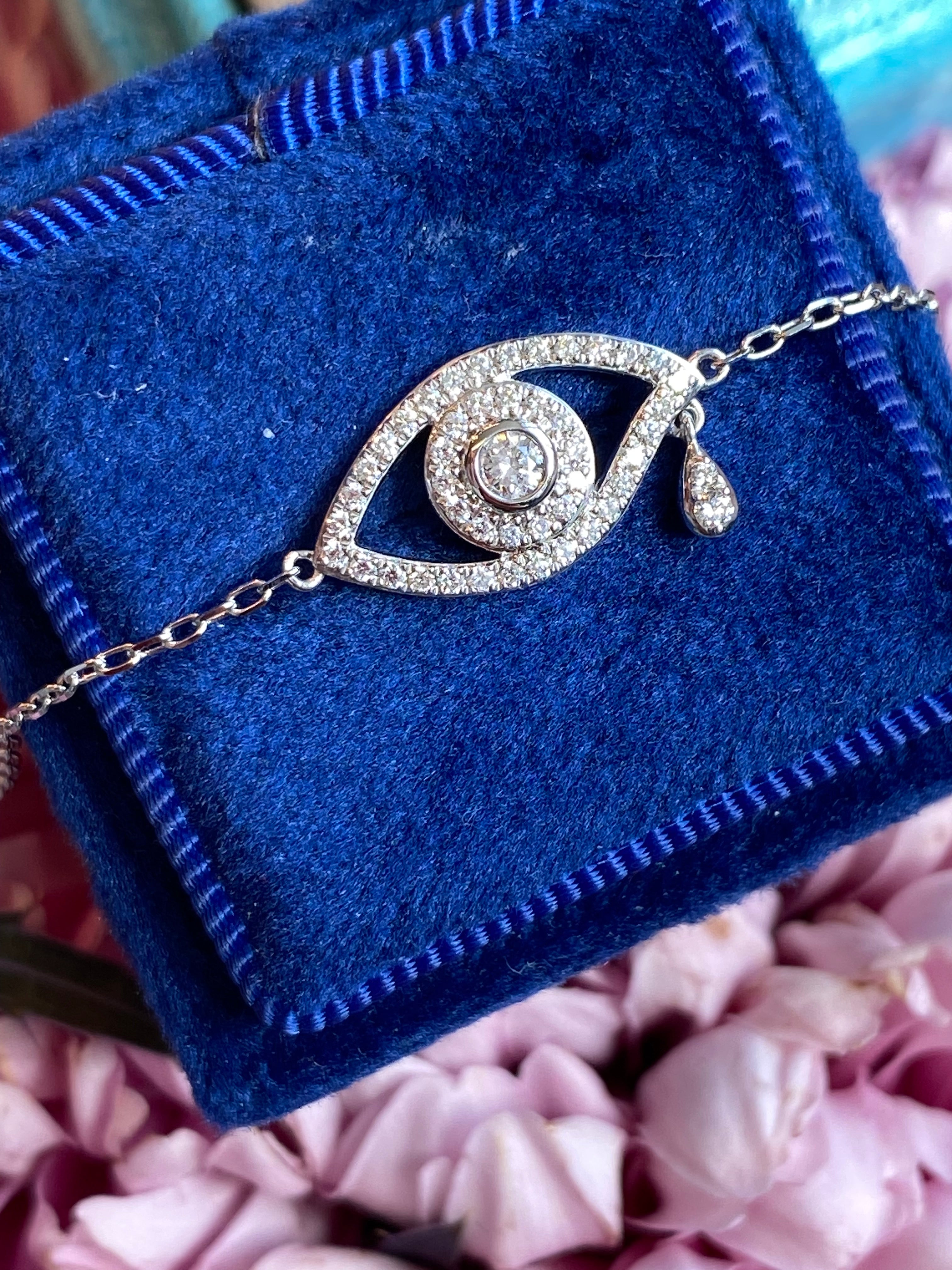 Beautiful Natural Diamond Anti Evil Eye Bracelet in 18ct White Gold