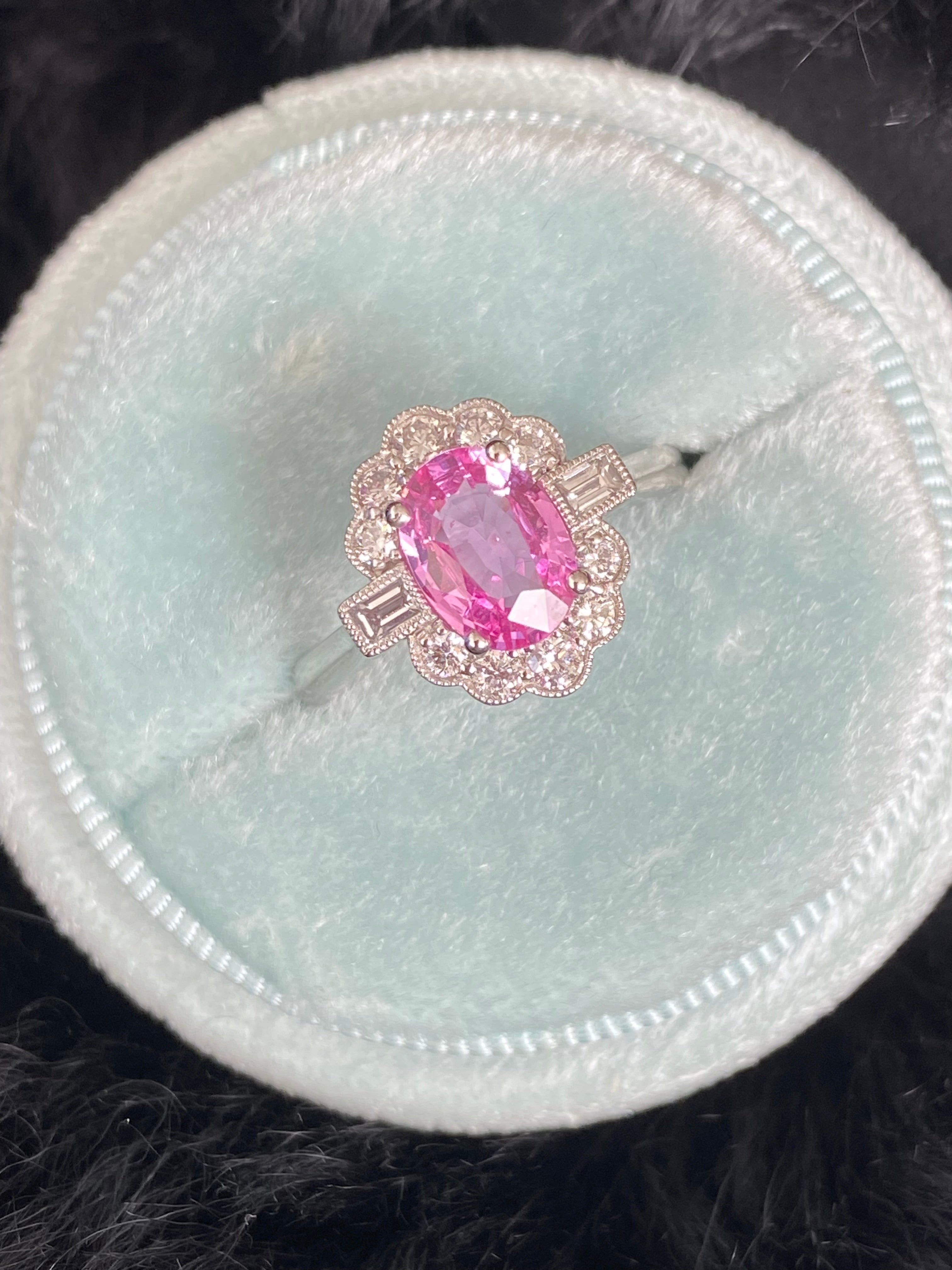 1.76 CTW Pink Sapphire and Diamond Art Deco Style Ring in Platinum