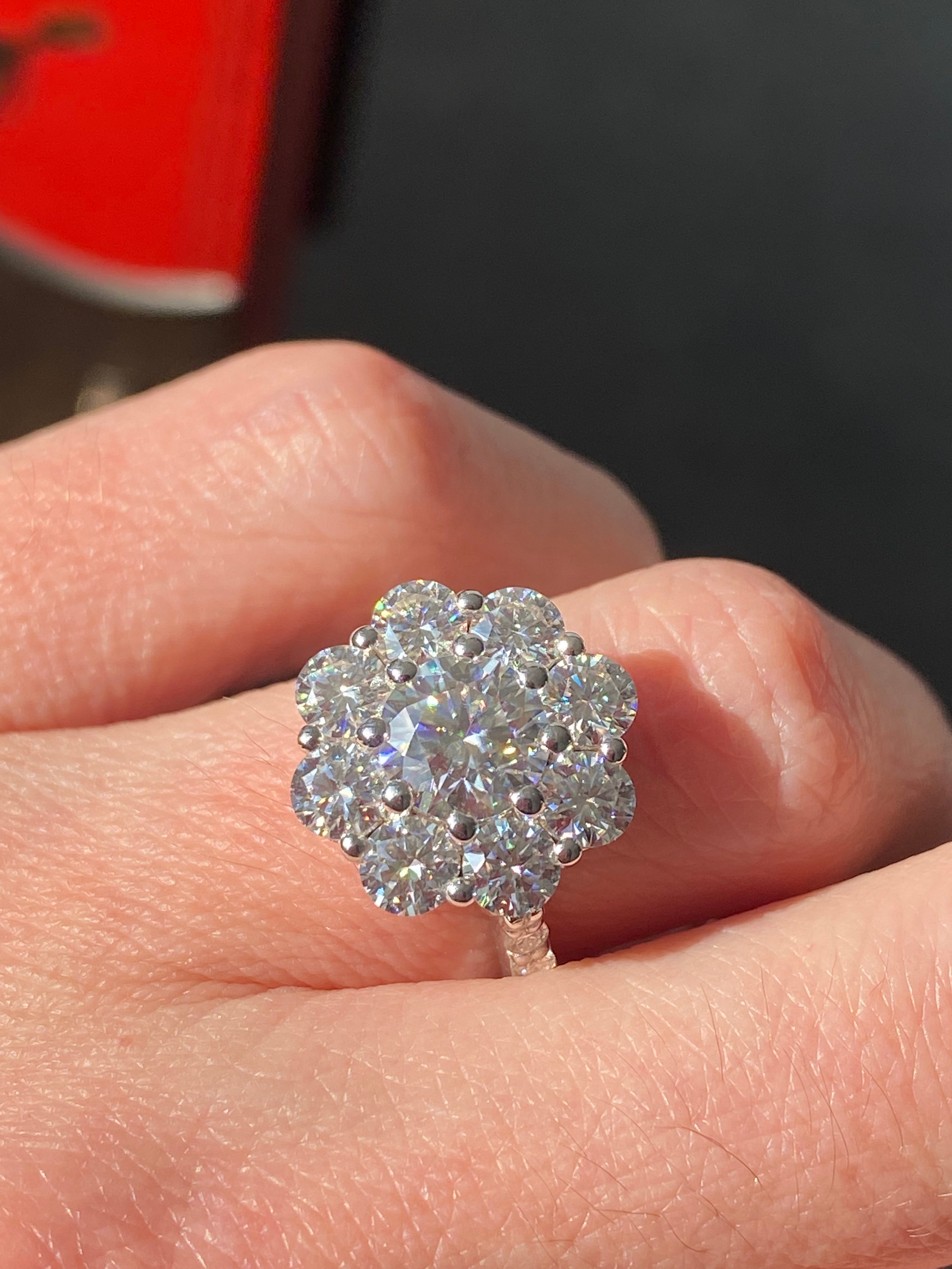 3.38 CTW Moissanite Daisy Halo Engagement Ring in Sterling Silver