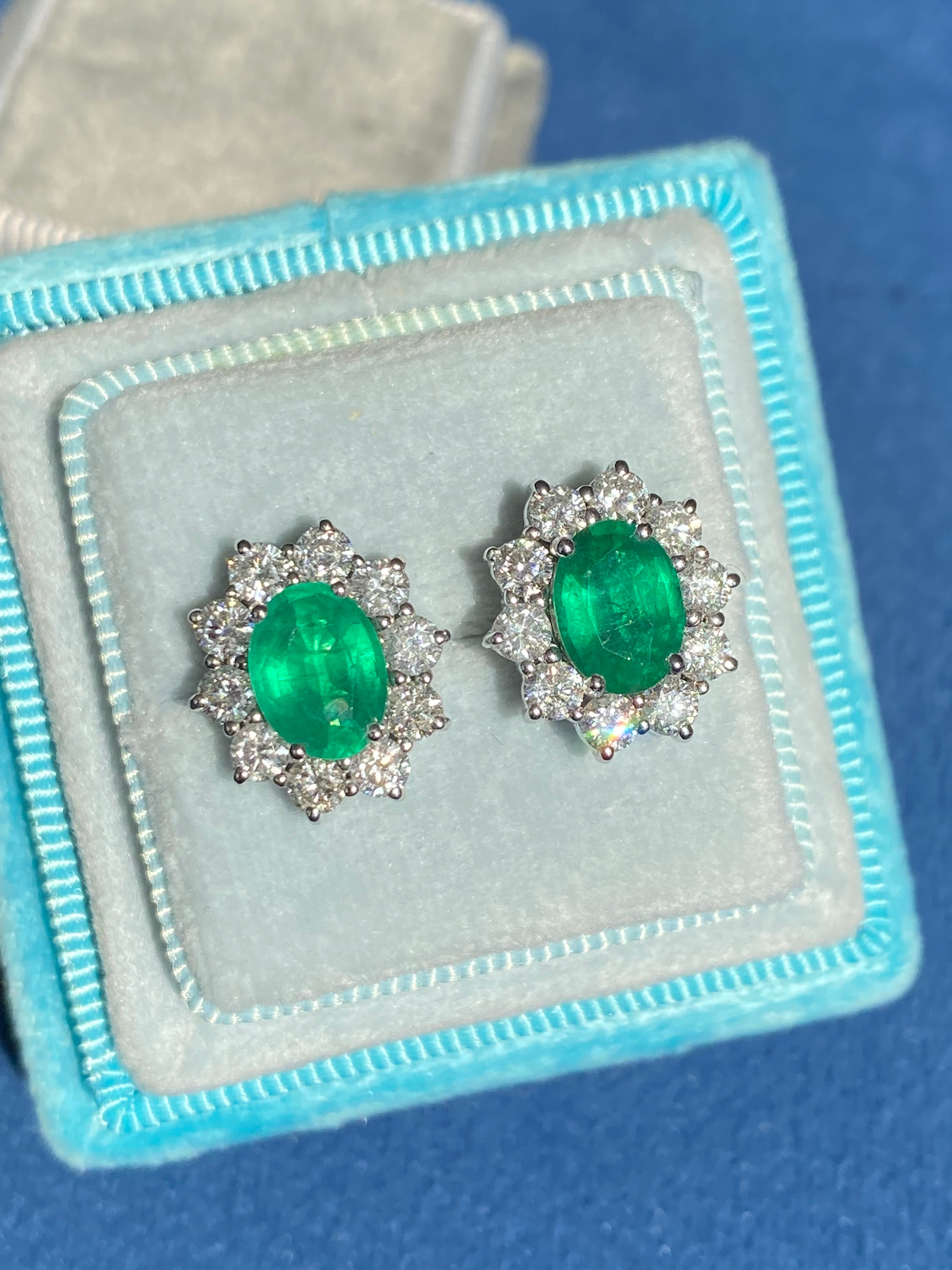 Extraordinary 3.65 CTW Emerald Earrings in 18ct White Gold