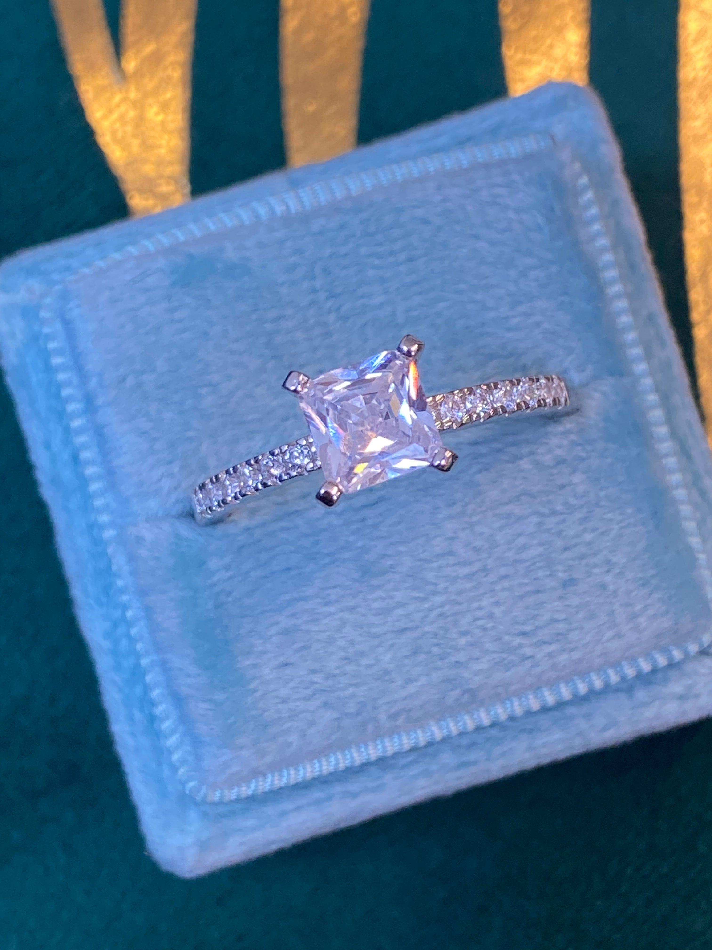 Asscher Cut Solitaire Moissanite Engagement Ring in Sterling Silver