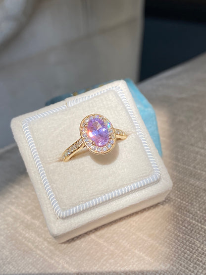 1.37 Carat Lilac Sapphire and Natural Diamond Engagement Ring in 18ct Yellow Gold