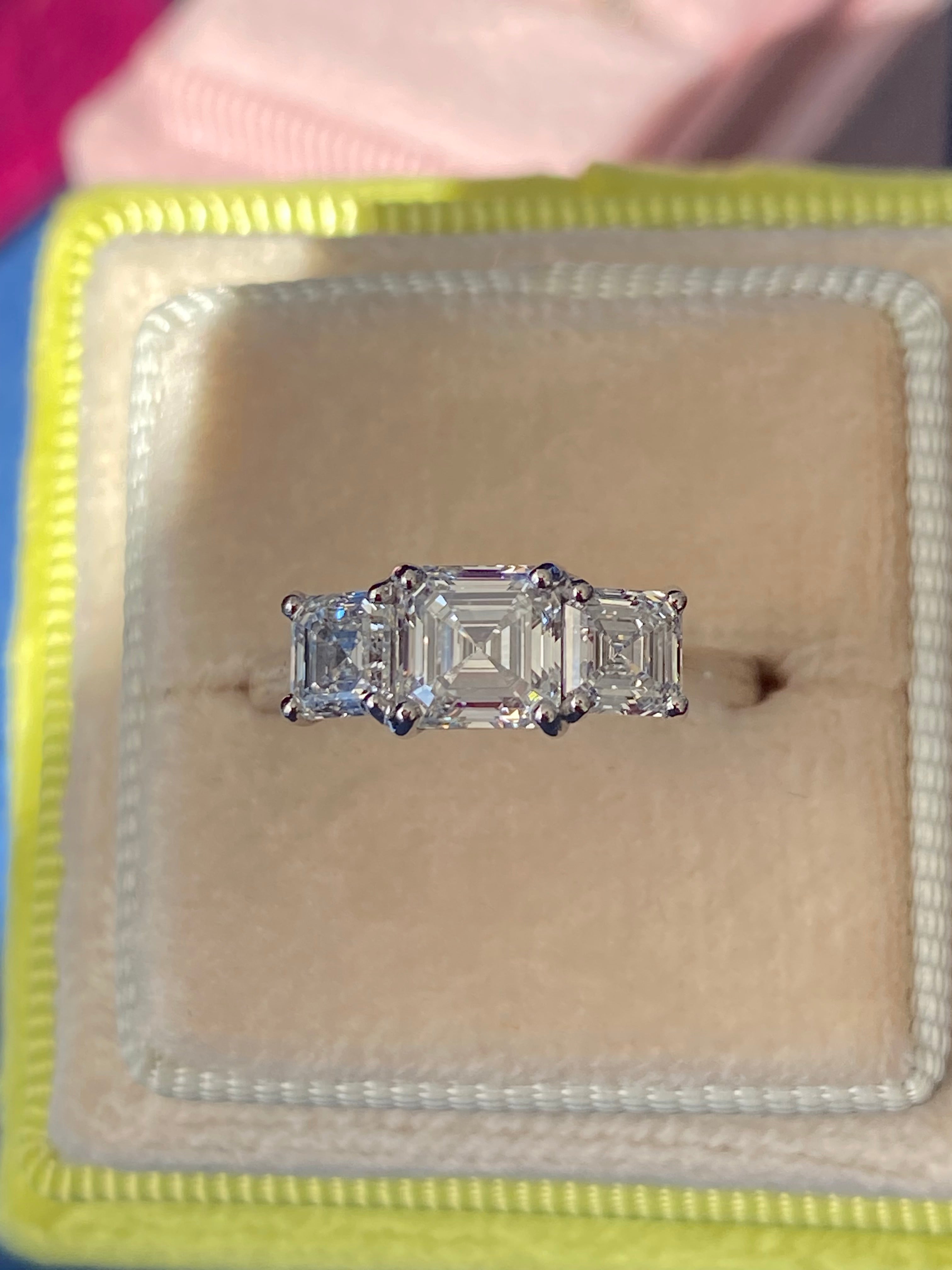 Heritage 2.00 CT + Asscher Cut Lab Grown Diamond Three Stone Trilogy Engagement Ring, at Least F Colour / VVS Clarity