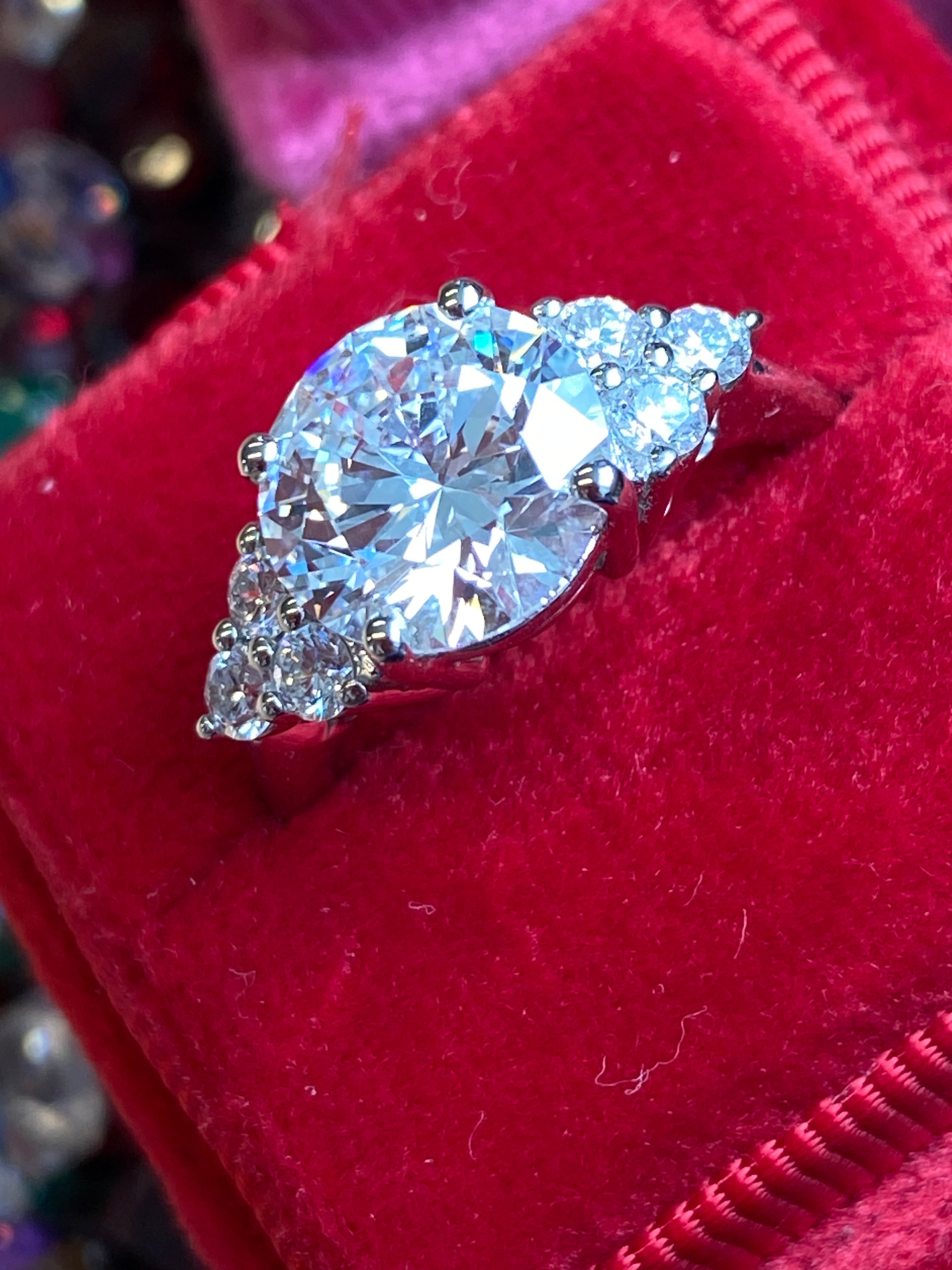 3.39 Carat Round Brilliant Cut D Colour VS1 Lab Diamond Trefoil Three Stone Ring in Platinum