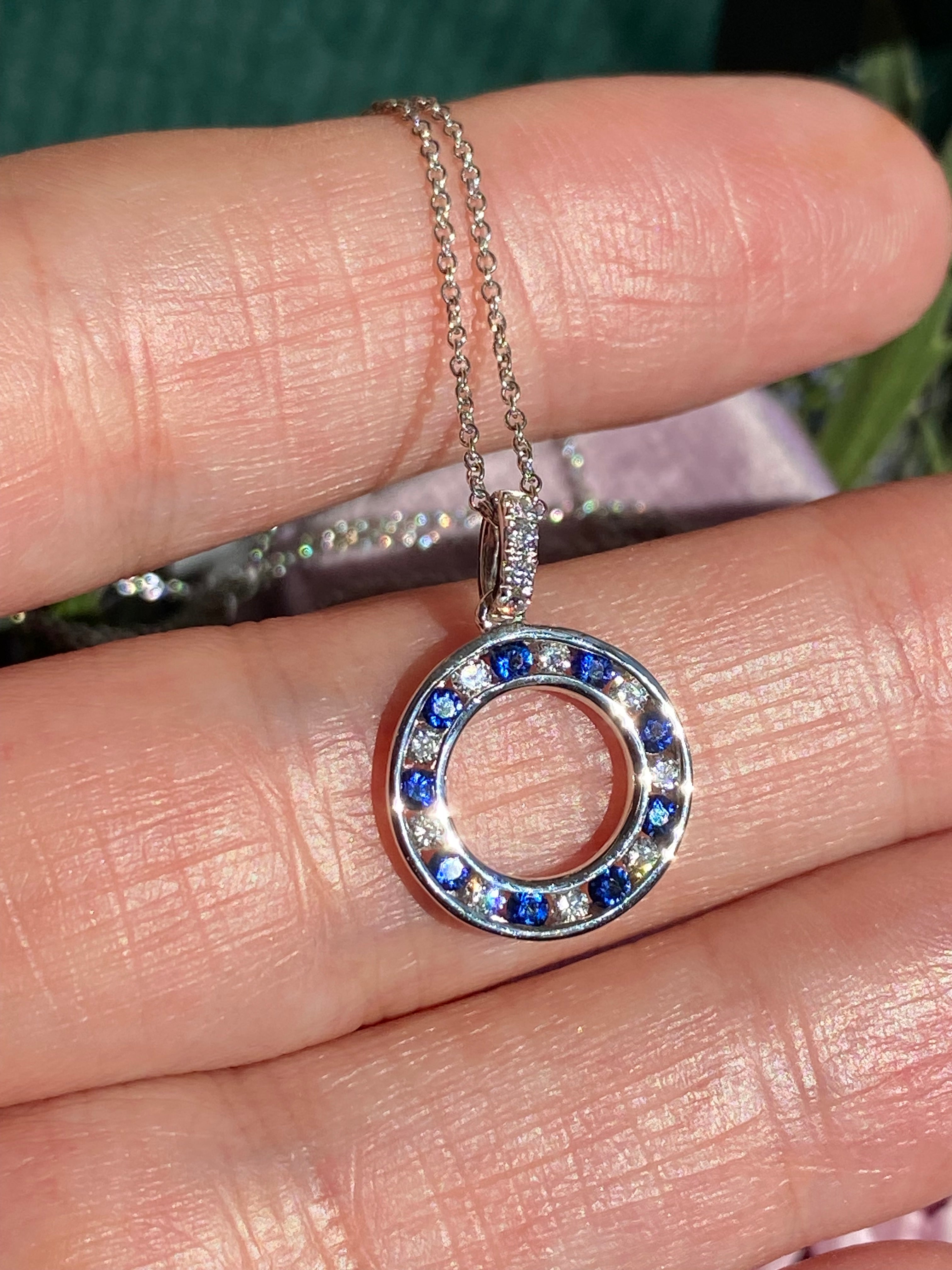 Beautiful Sapphire and Natural Diamond Pendant Necklace in 18ct White Gold