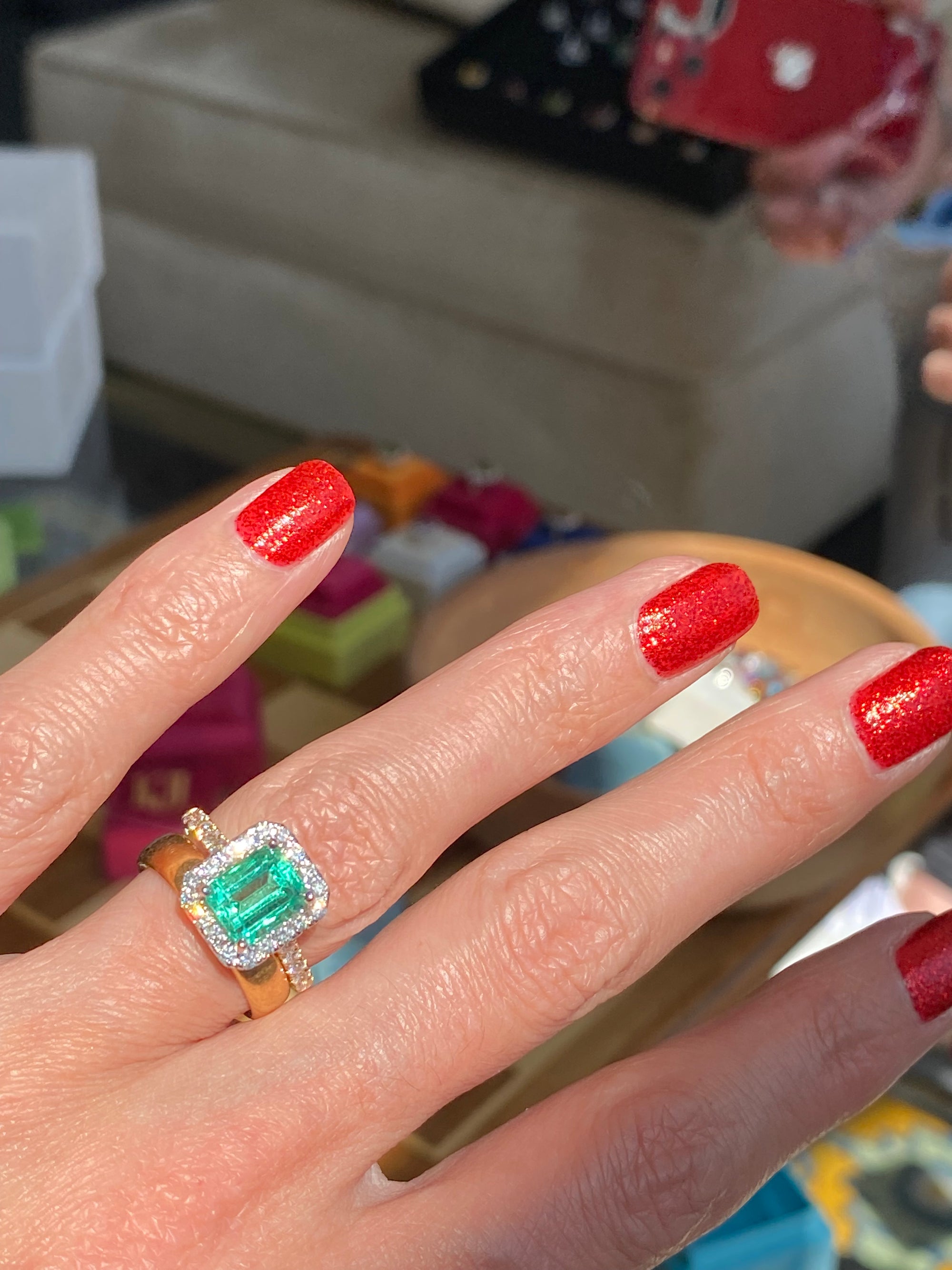 1.64 Carat Colombian Emerald and Natural Diamond Ring in 18ct White and Yellow Gold