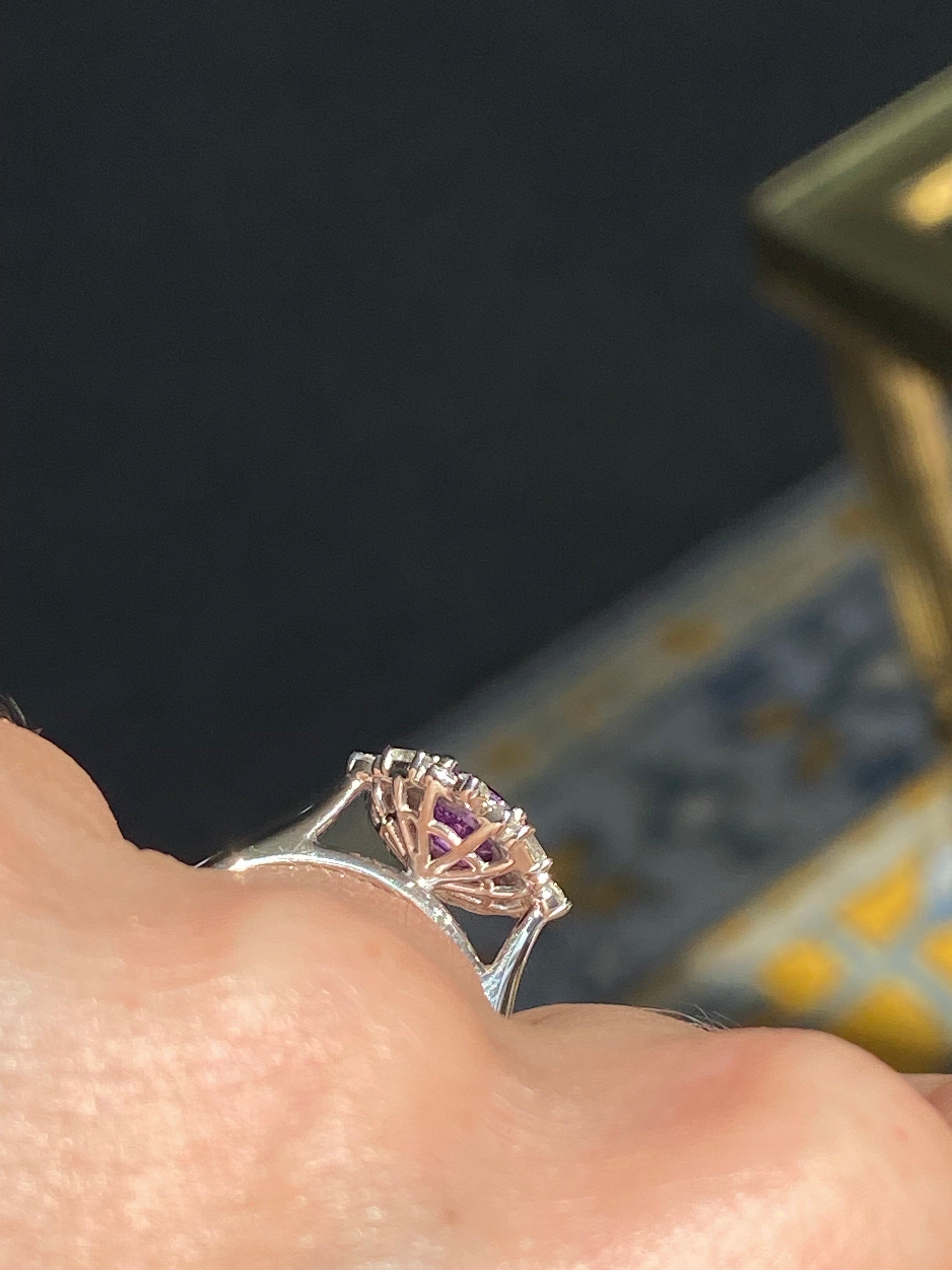 1.20 Carat Purple Sapphire and 0.41ctw Natural Diamond Halo Ring in Platinum