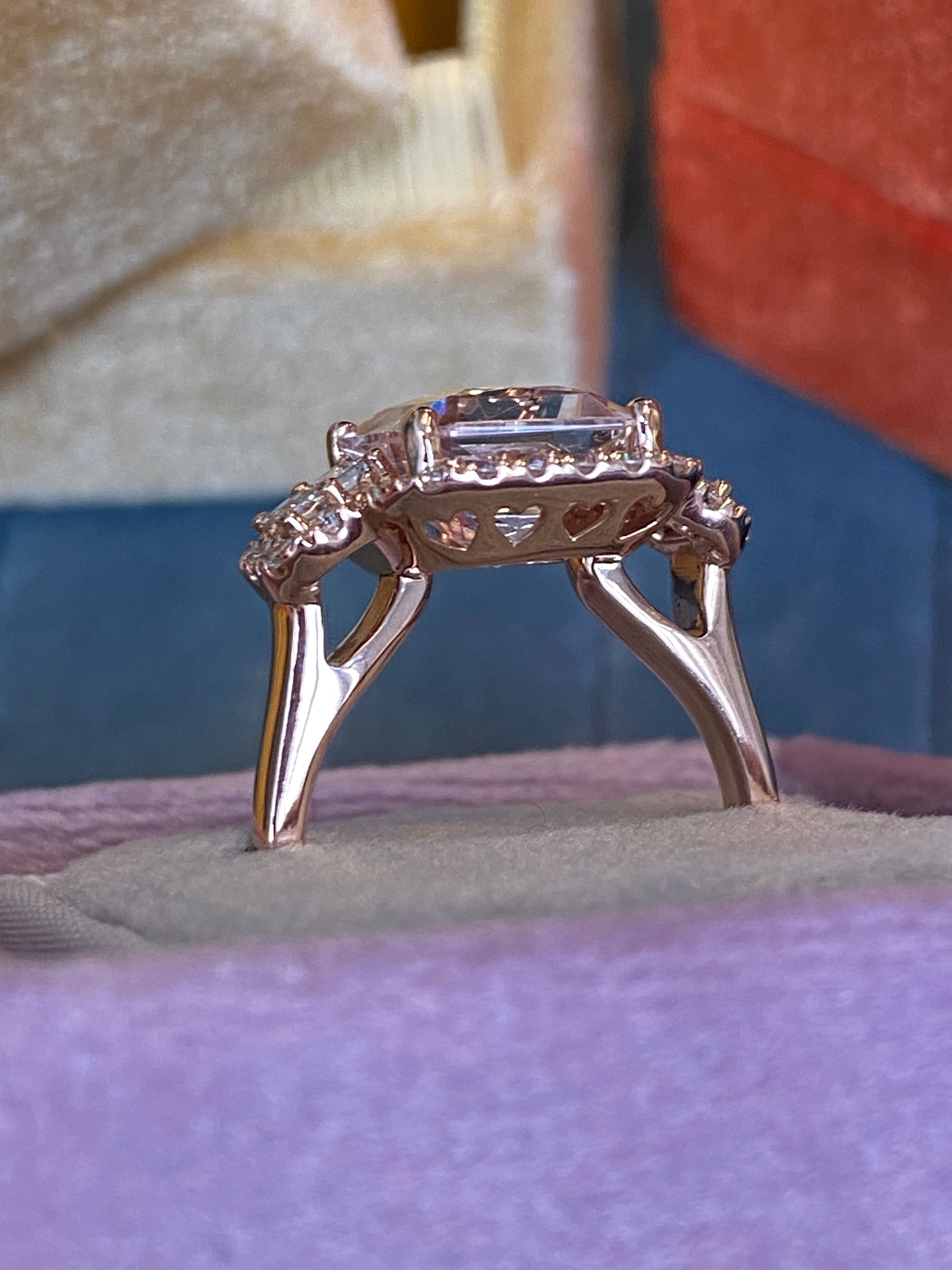 4.66 CTW Radiant Cut Morganite and Natural Diamond Ring in 18ct Rose Gold