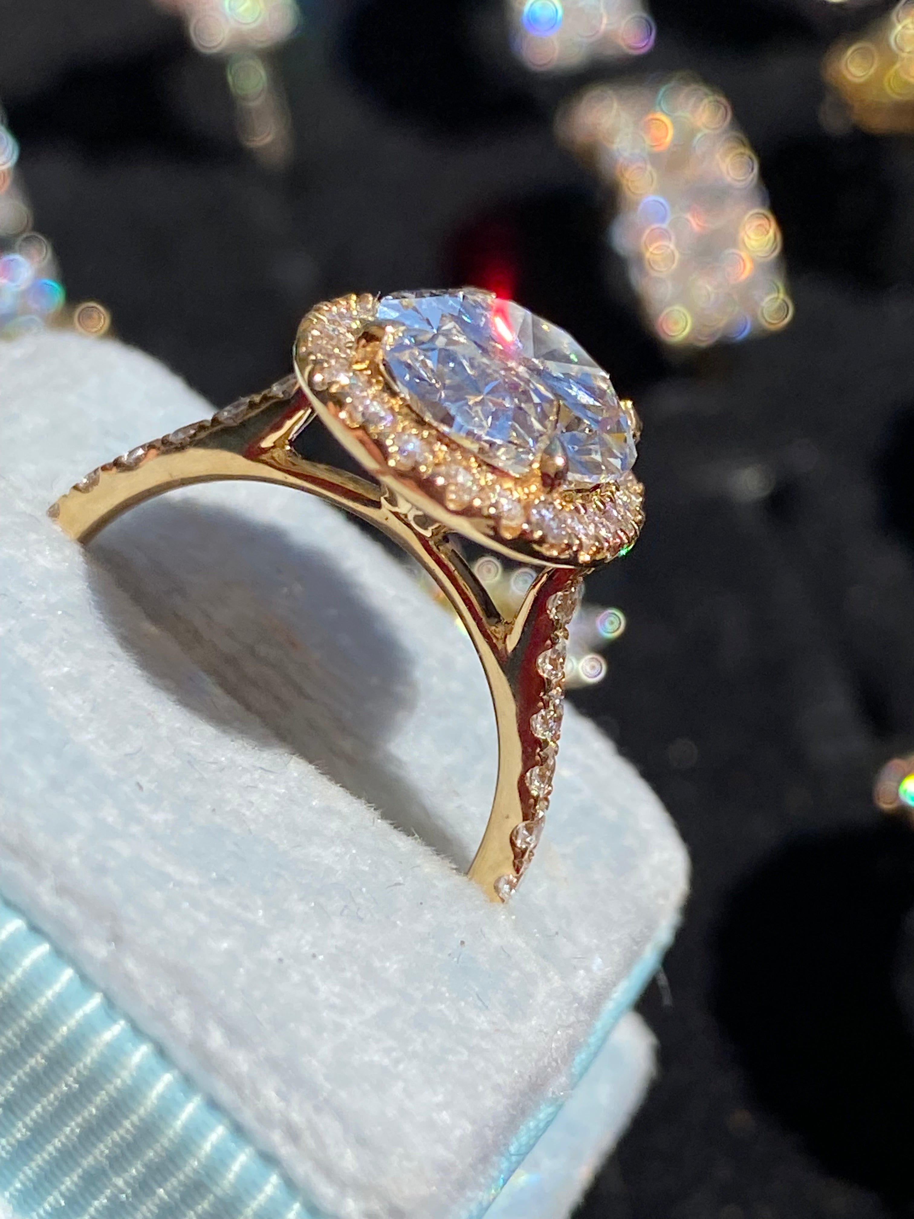 4.59 CTW Oval Cut Lab Diamond Halo Engagement Ring in 18ct Yellow Gold