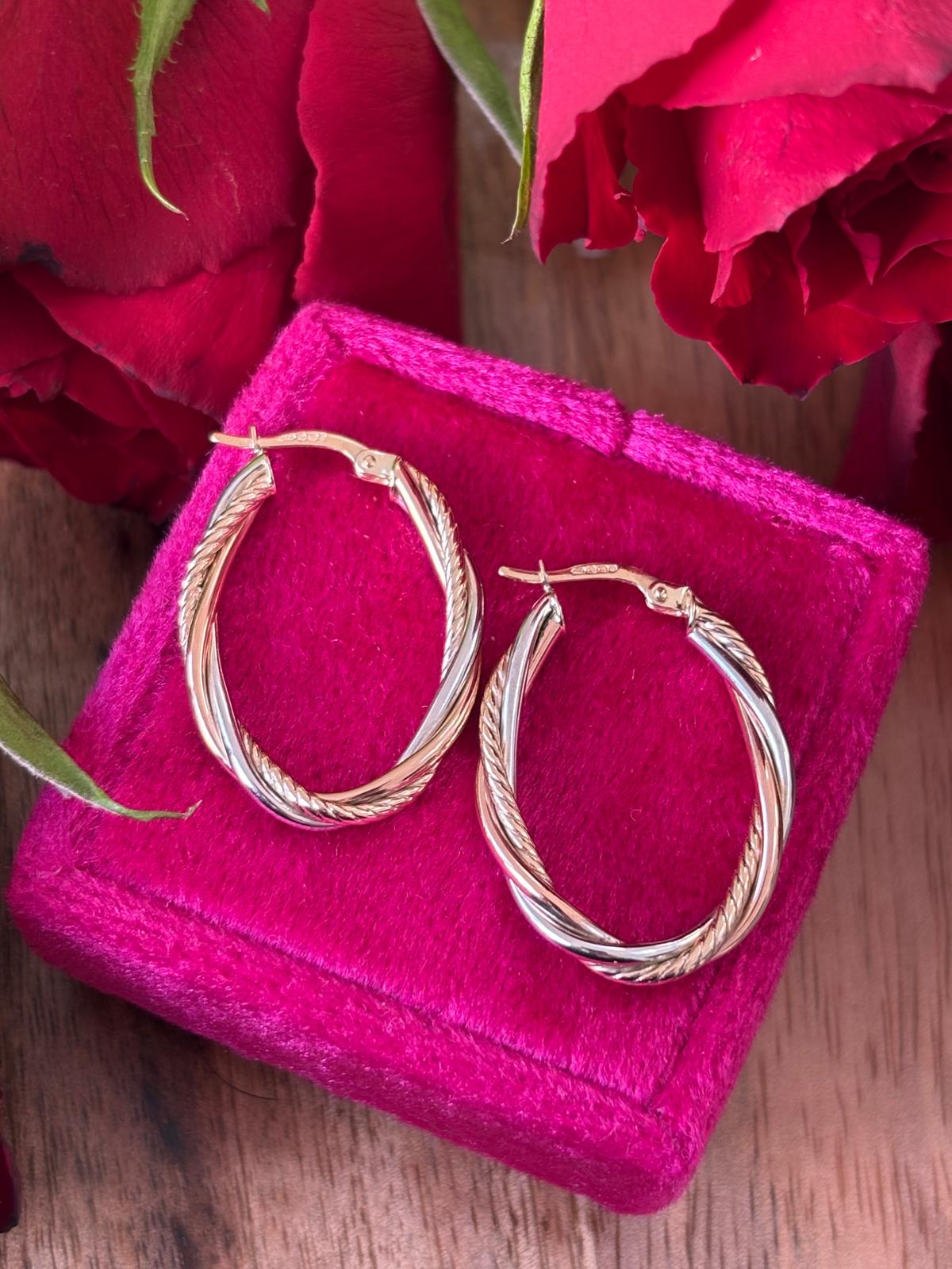 Russian Wedding Band Hoop Earrings in 9ct Yellow and Rose Gold