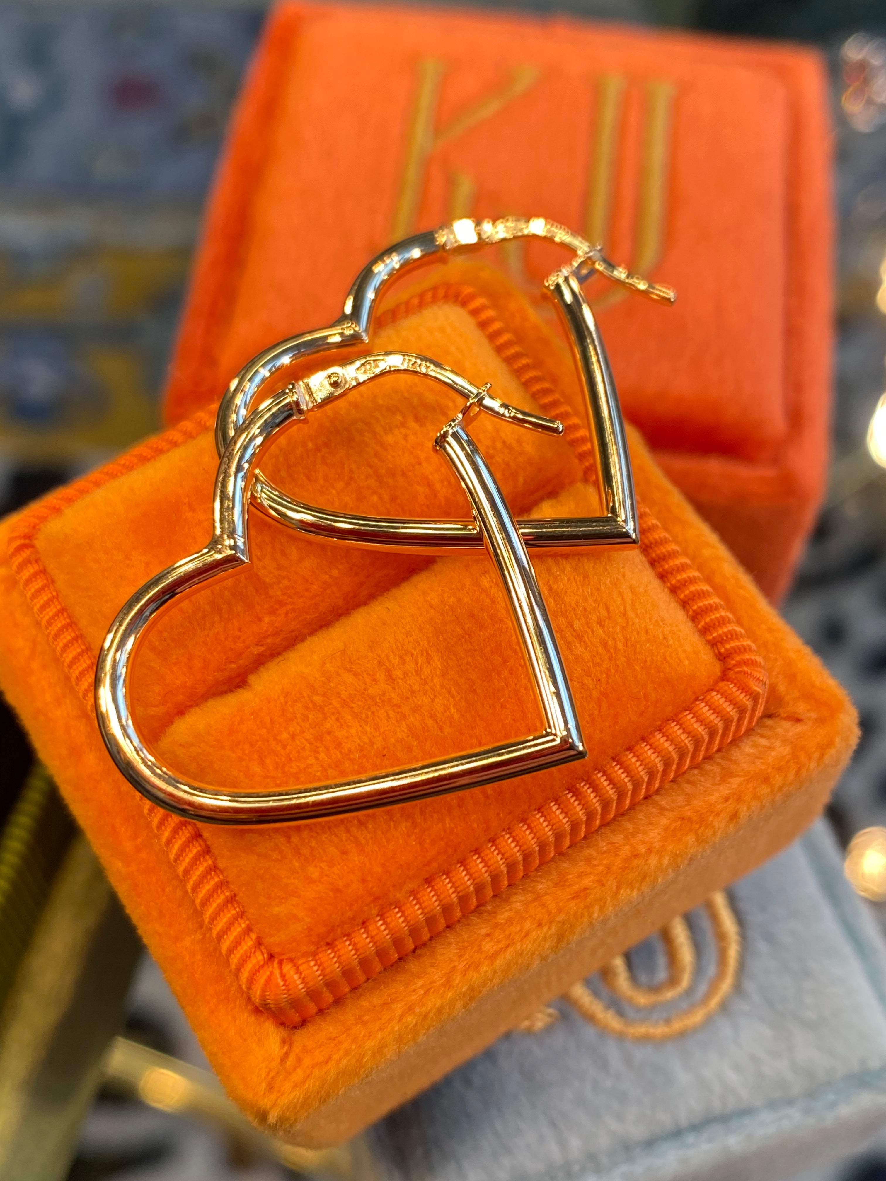 Lovely Heart 24mm Hoop Earrings in 9ct Yellow Gold