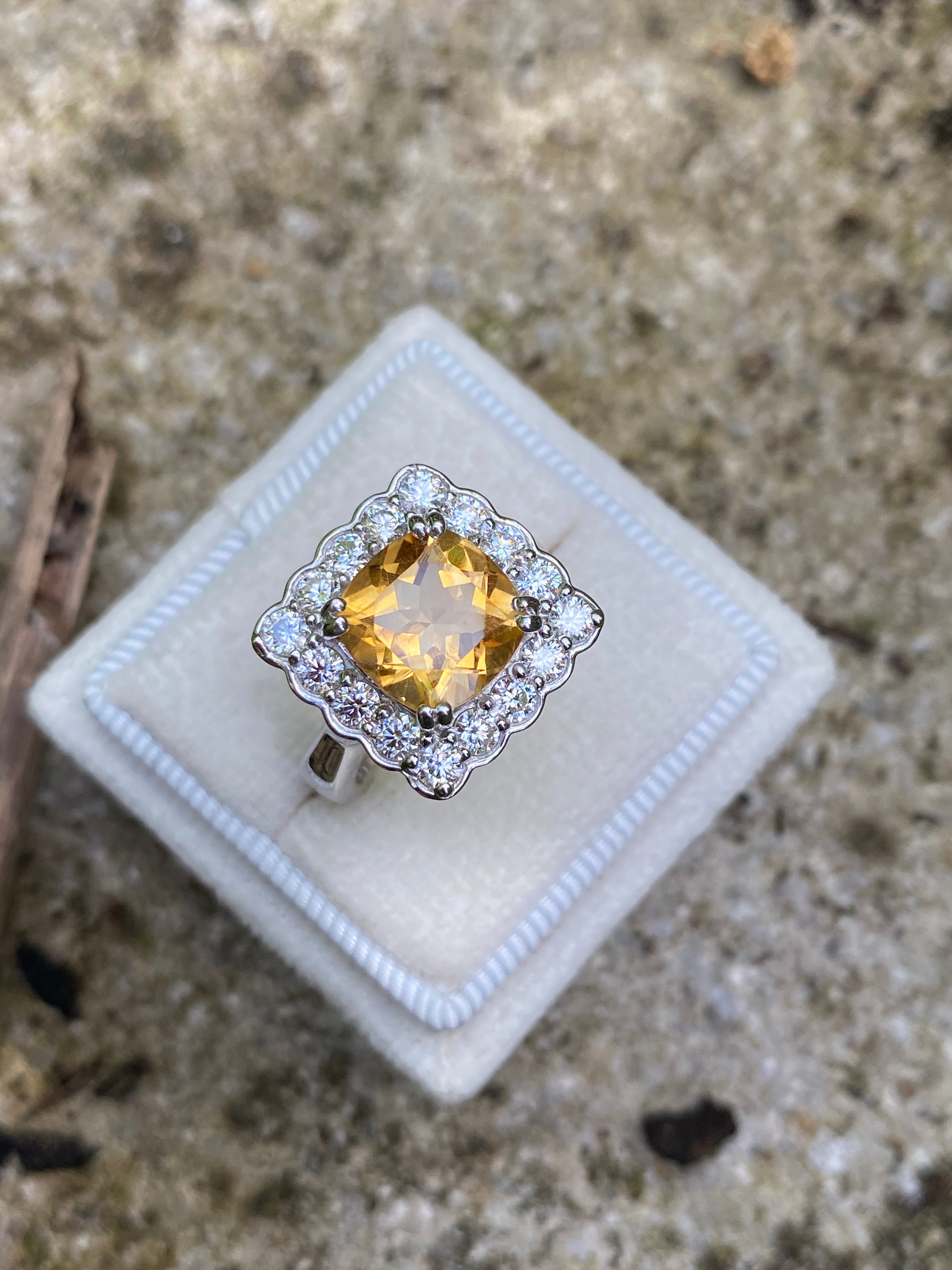 4.29 CTW Cushion Cut Citrine and Moissanite Halo Cocktail Ring in Sterling Silver