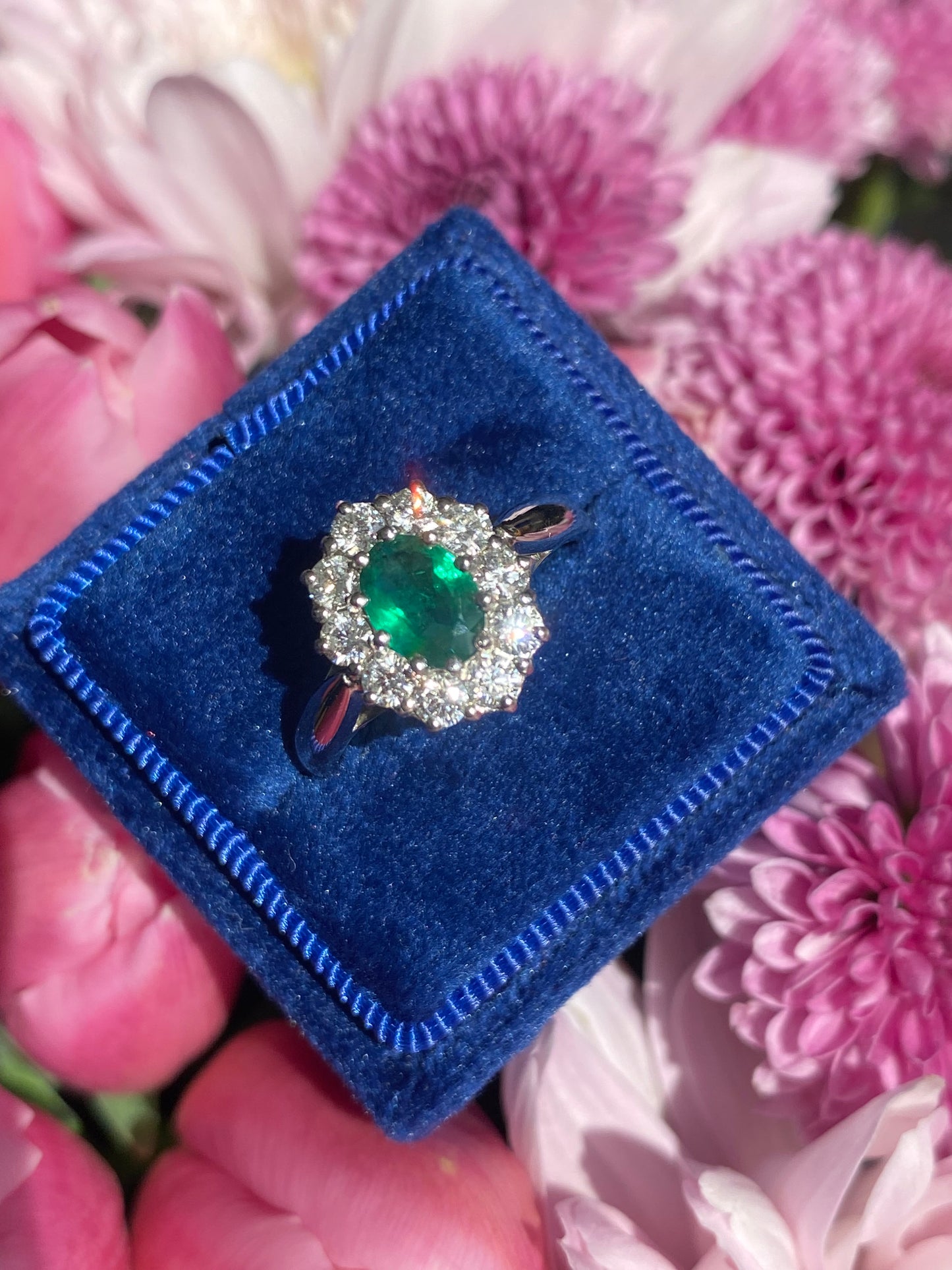 0.60 Carat Emerald and 0.66 ctw Natural Diamond Halo Engagement Ring in Platinum