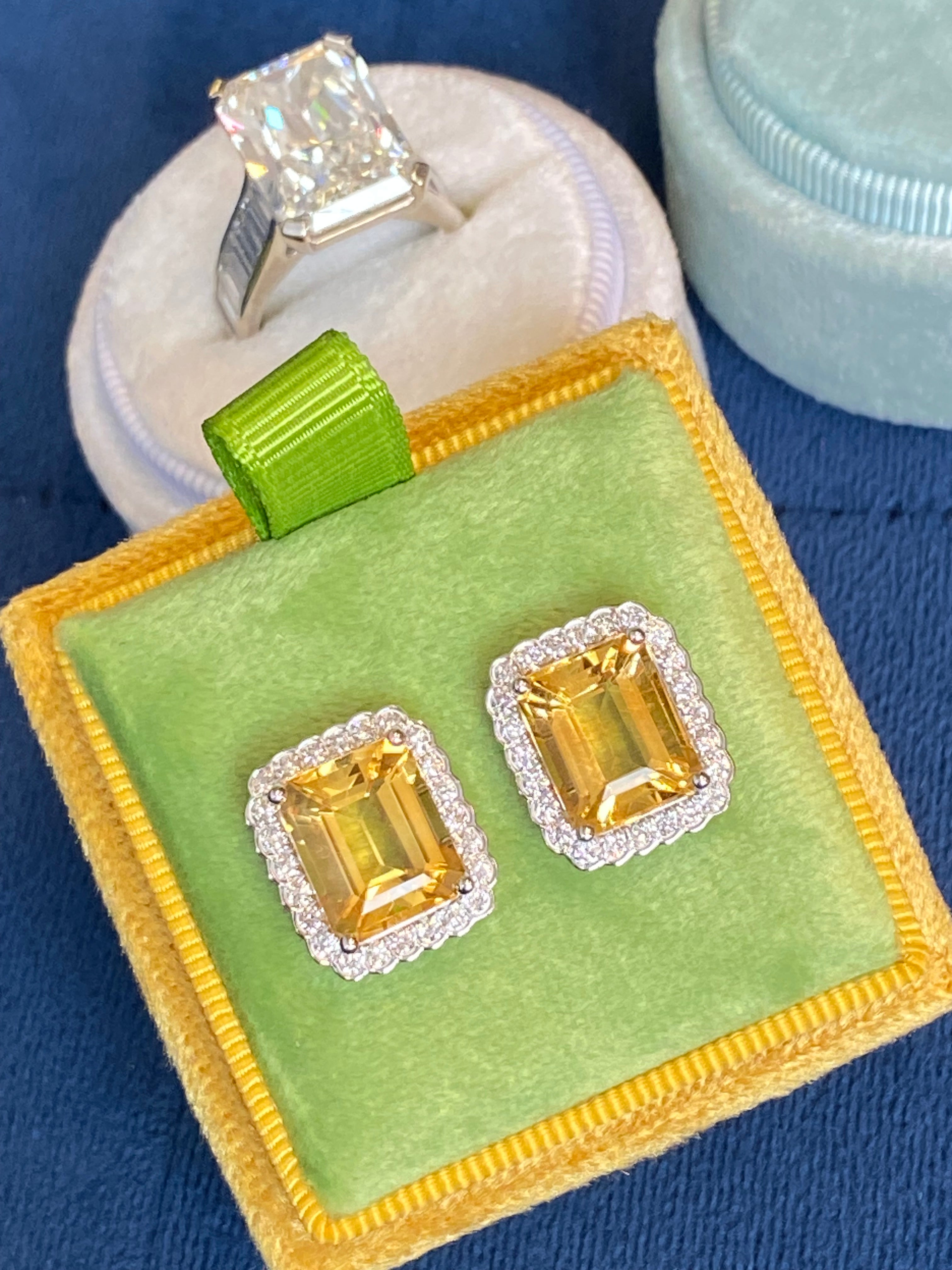 9.31ctw Citrine and Natural Diamond Stud Earrings in 9ct White Gold