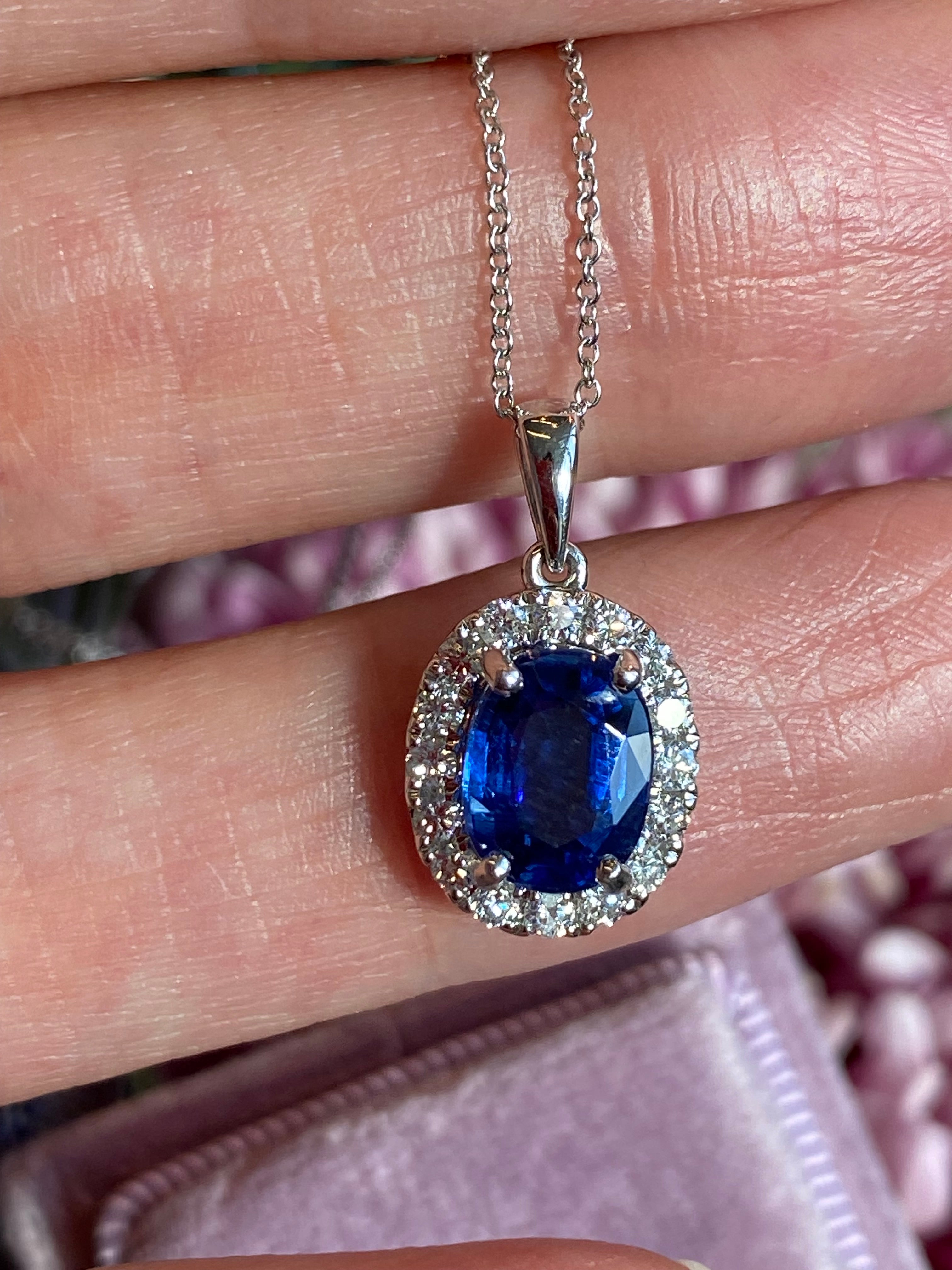2.63 CTW Kyanite and Natural Diamond Pendant Necklace in 18ct White Gold
