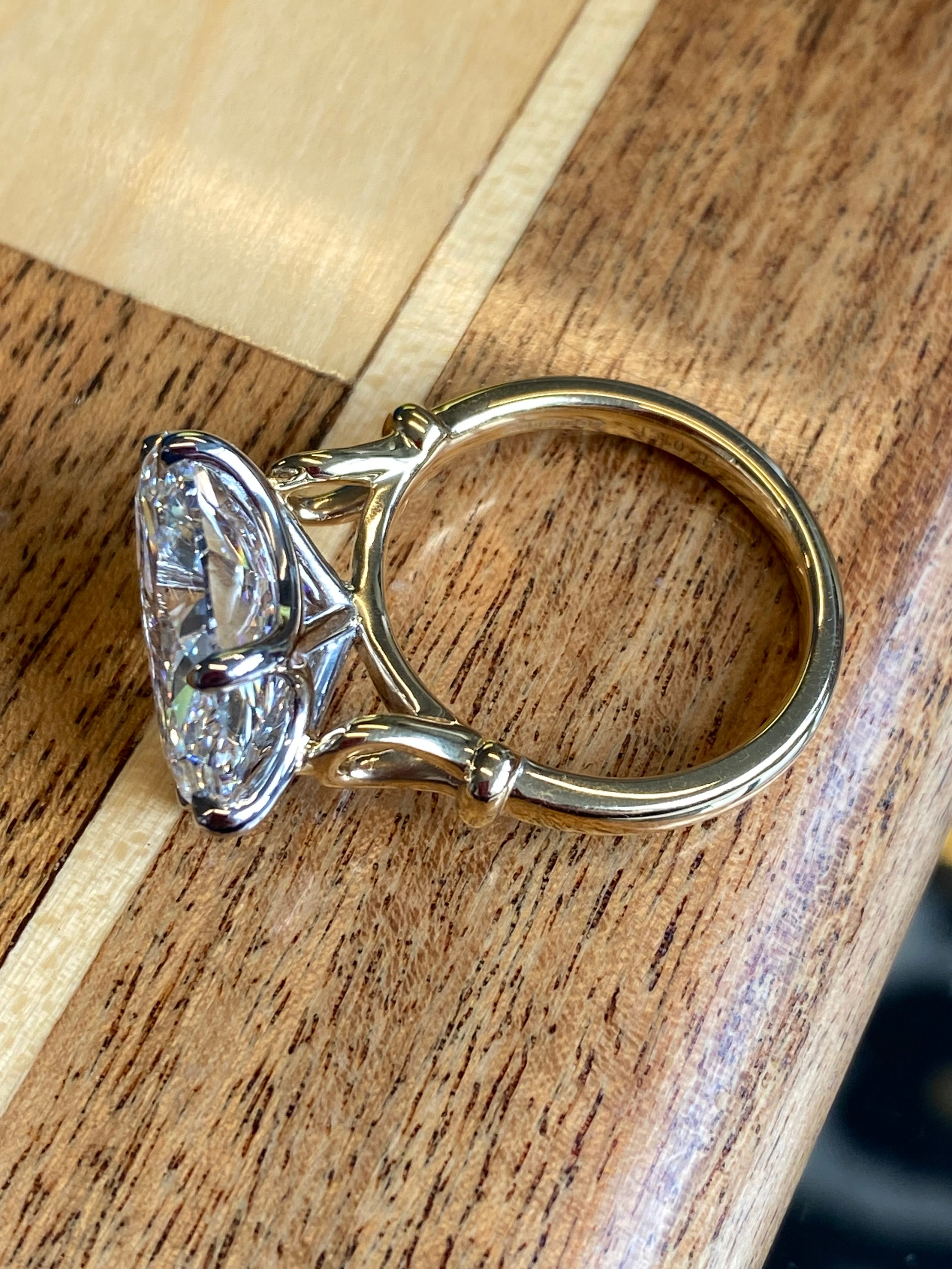 8.01 Carat Oval Cut Lab Diamond East West Solitaire Engagement Ring in 18ct Yellow Gold and Platinum