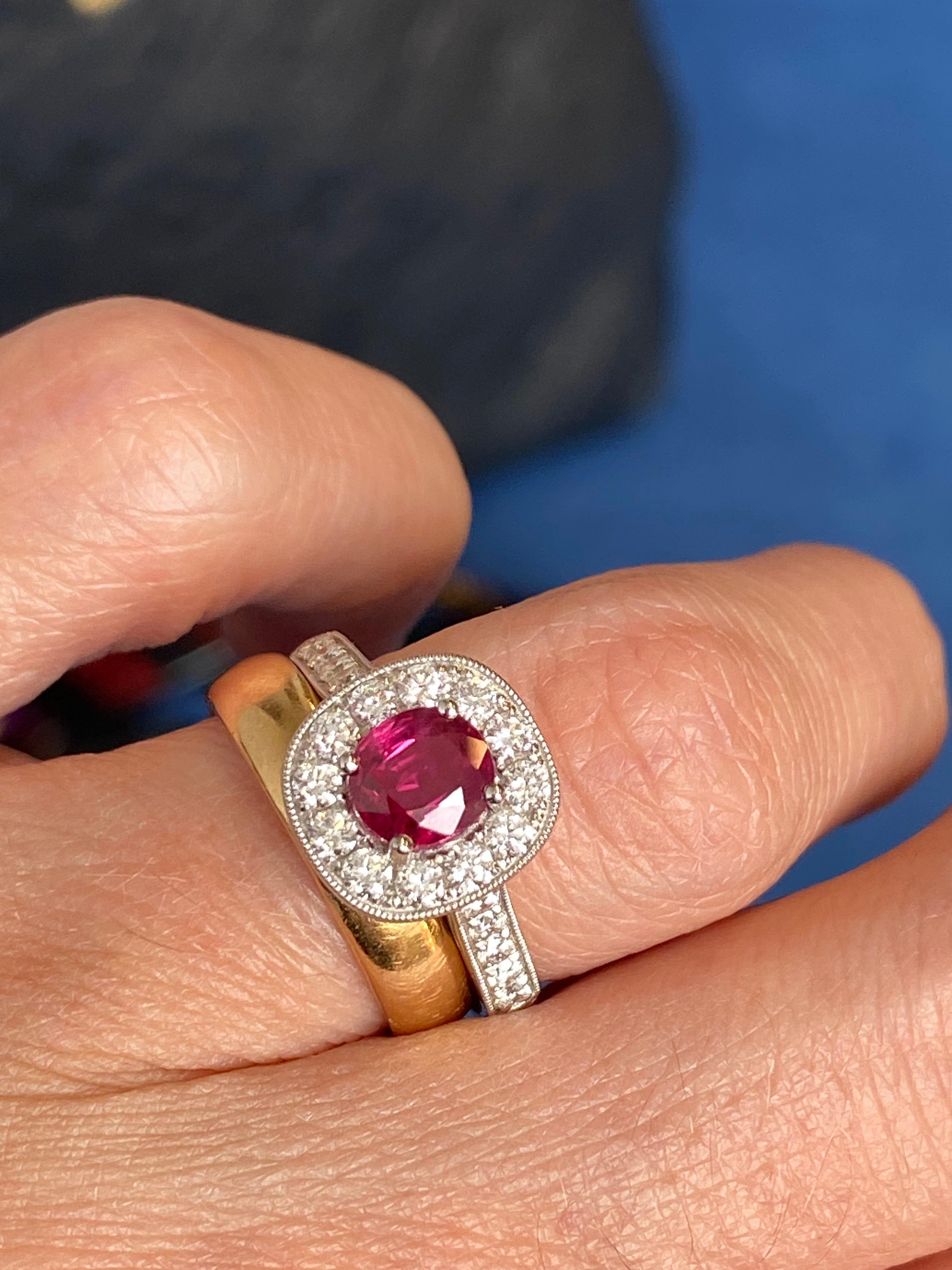 1.89 CTW Oval-Cut Ruby and Natural Diamond Halo Ring in Platinum