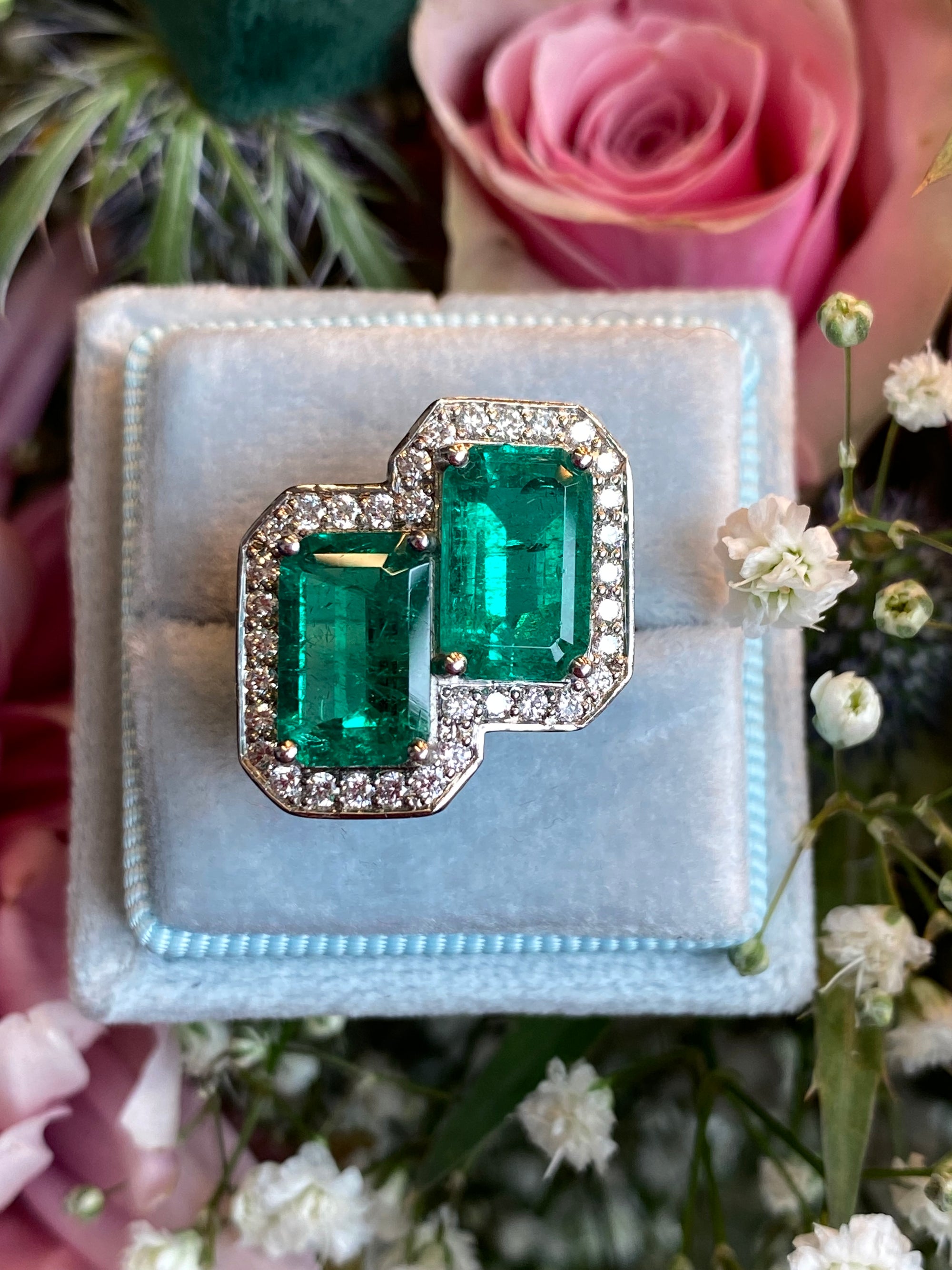 5.37 CTW Colombian Emerald and Natural Diamond Ring in Platinum
