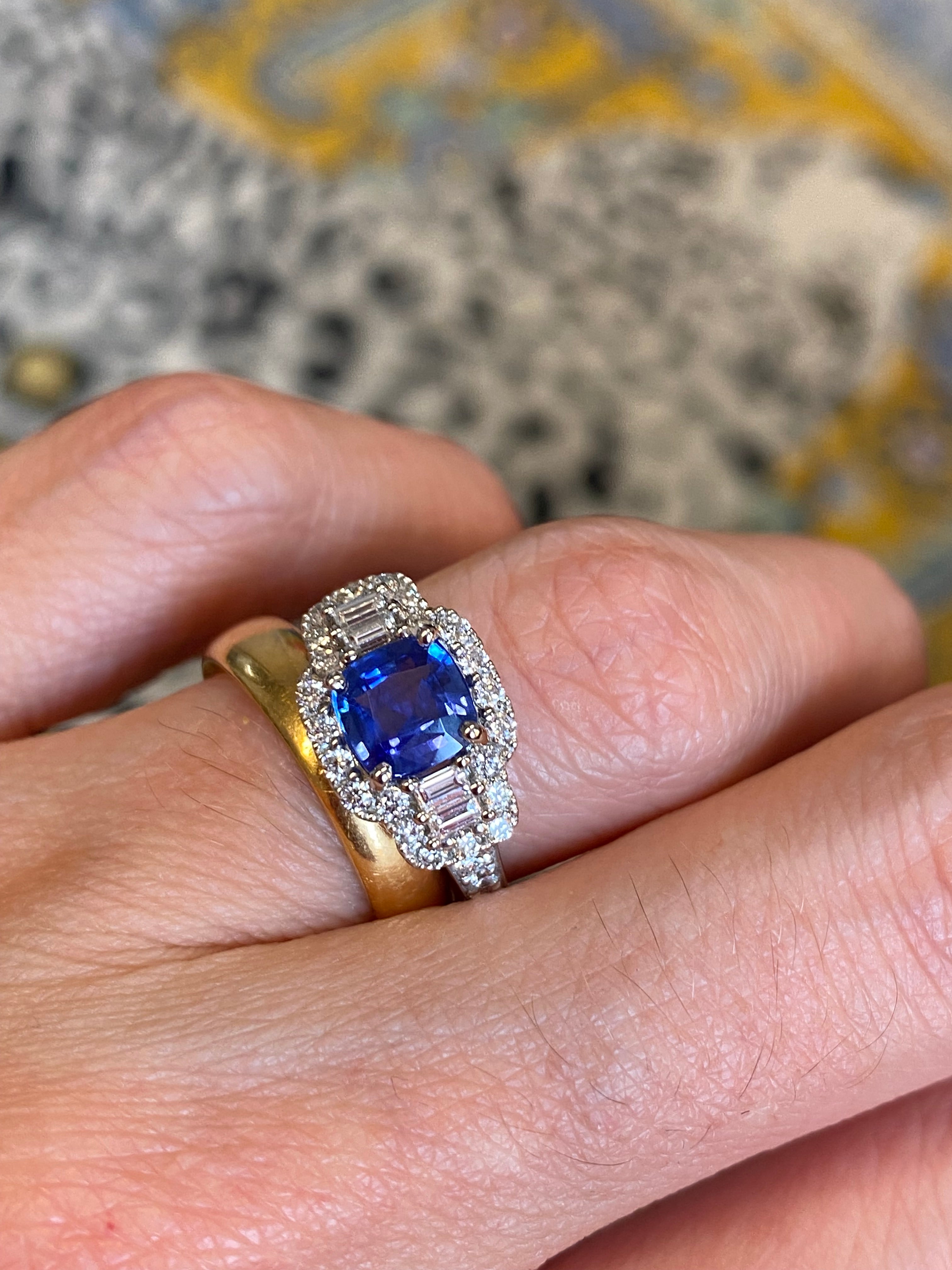 1.83 CTW Blue Ceylon Sapphire and Natural Diamond Three Stone Engagement Ring in Platinum