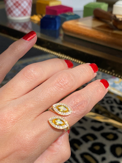 2.20ctw Yellow Ceylon Sapphire and 0.49ctw Natural Diamond Toi et Moi Ring in Platinum and 18ct Yellow Gold