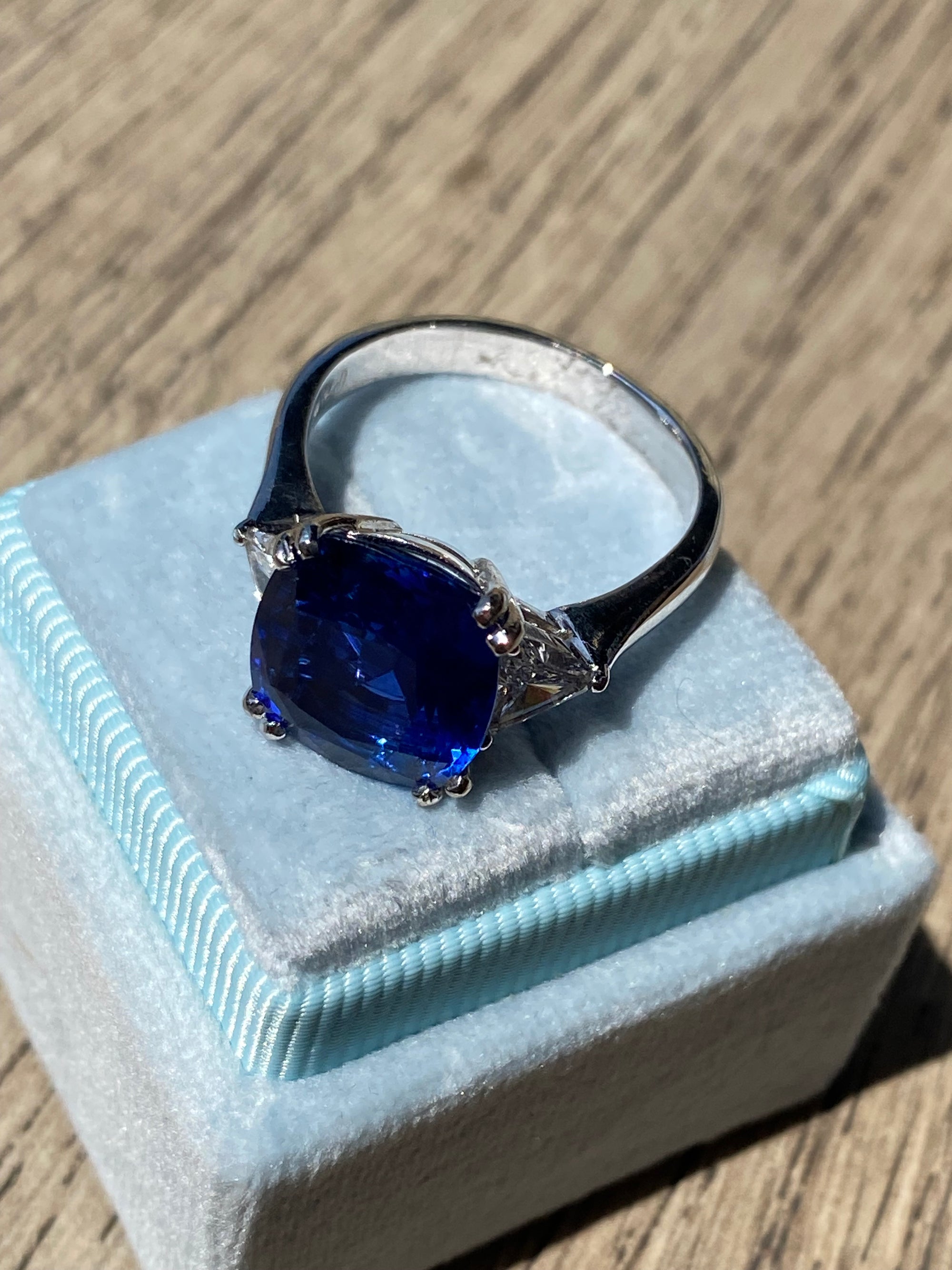 7.82 Carat GIA Certified Blue Ceylon Sapphire and Natural Diamond Engagement Ring in Platinum