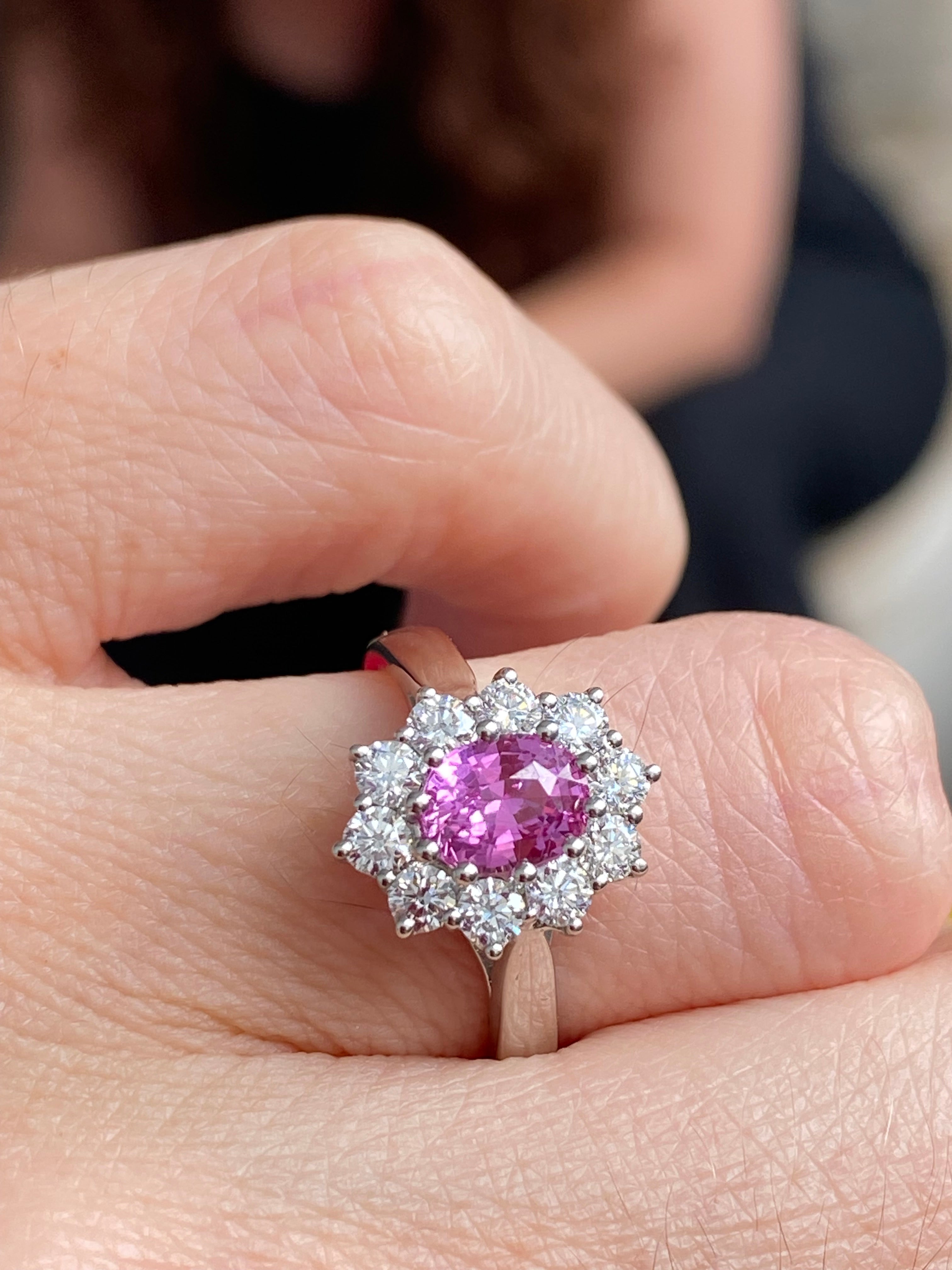 1.81 CTW Pink Sapphire and Natural Diamond Ring in Platinum
