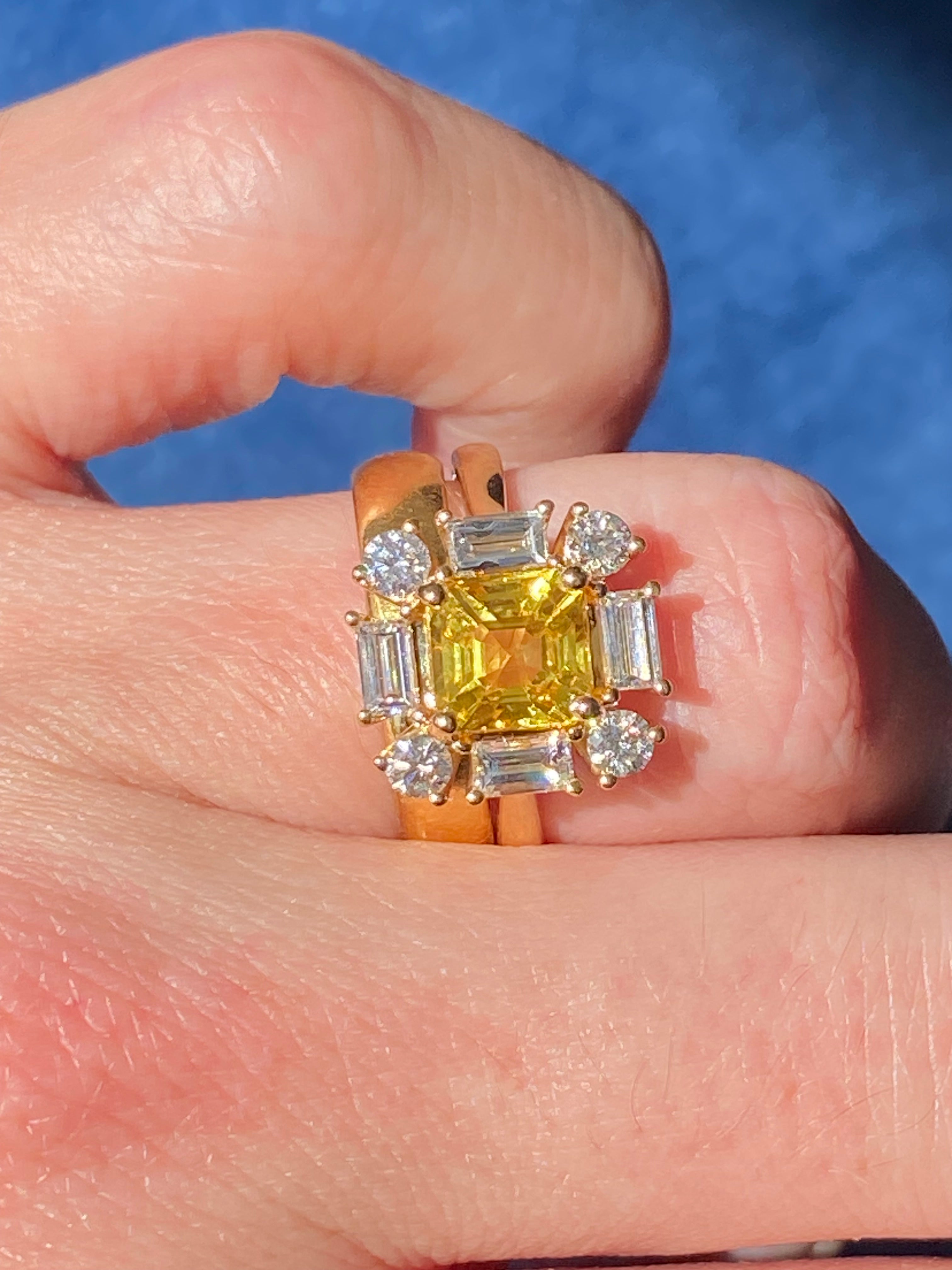 2.26 Carat Yellow Sapphire and 0.92 ctw Natural Diamond Ring in 18ct Yellow Gold