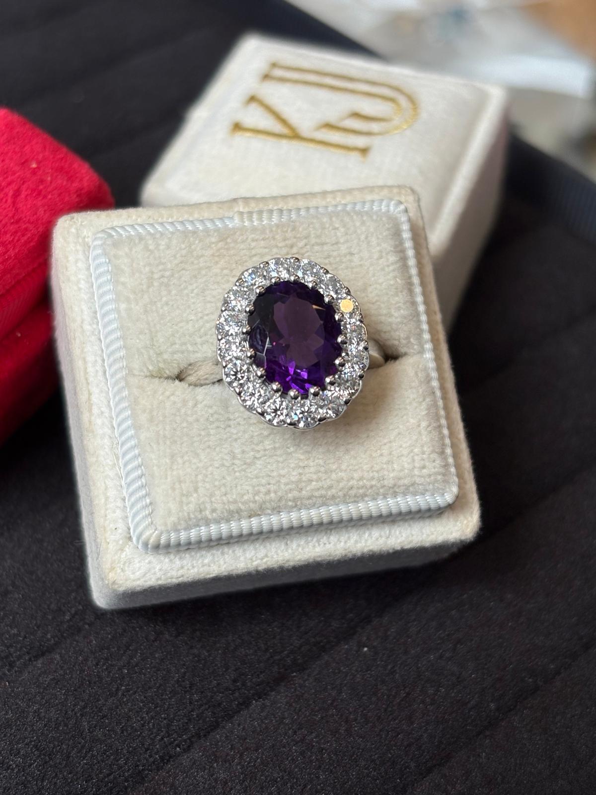 4.50 CTW Oval Cut Amethyst and Moissanite Halo Cocktail Ring