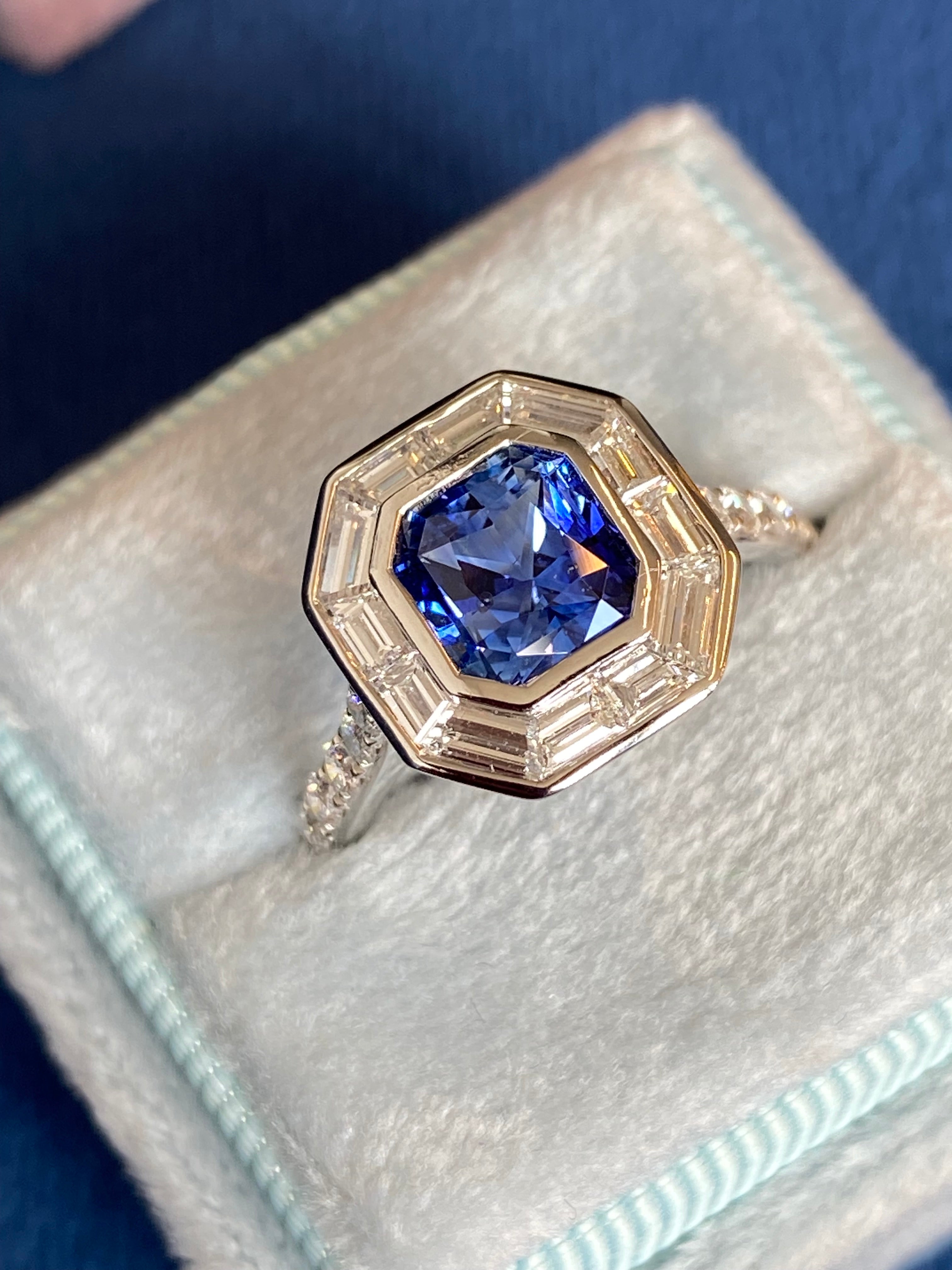 2.10 Carat Blue Ceylon Sapphire and 1.09 CTW Natural Diamond Halo Ring in Platinum