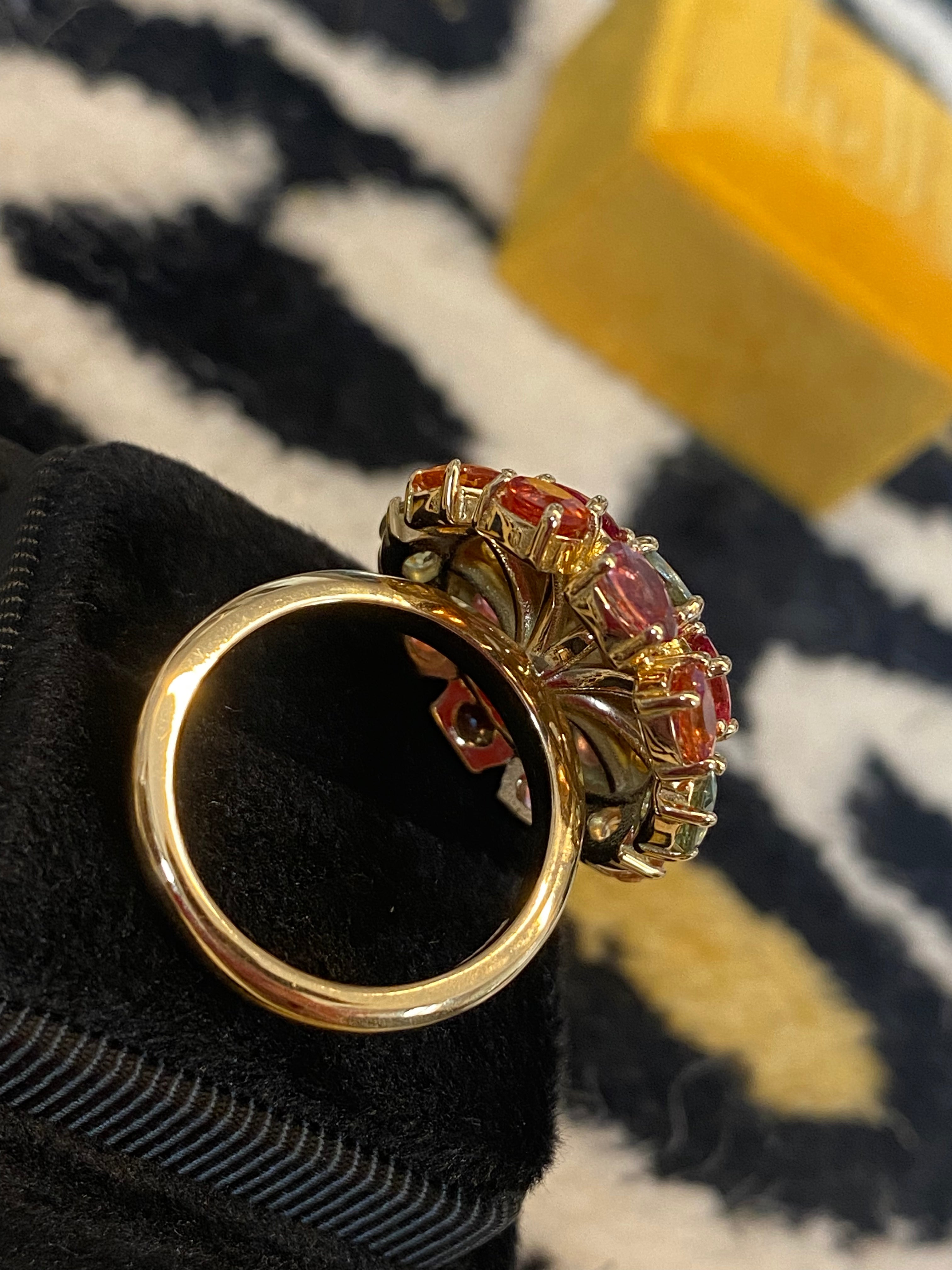 8.08 CTW Natural Diamond and Sapphire Bombe Cluster Ring in 18ct Yellow Gold