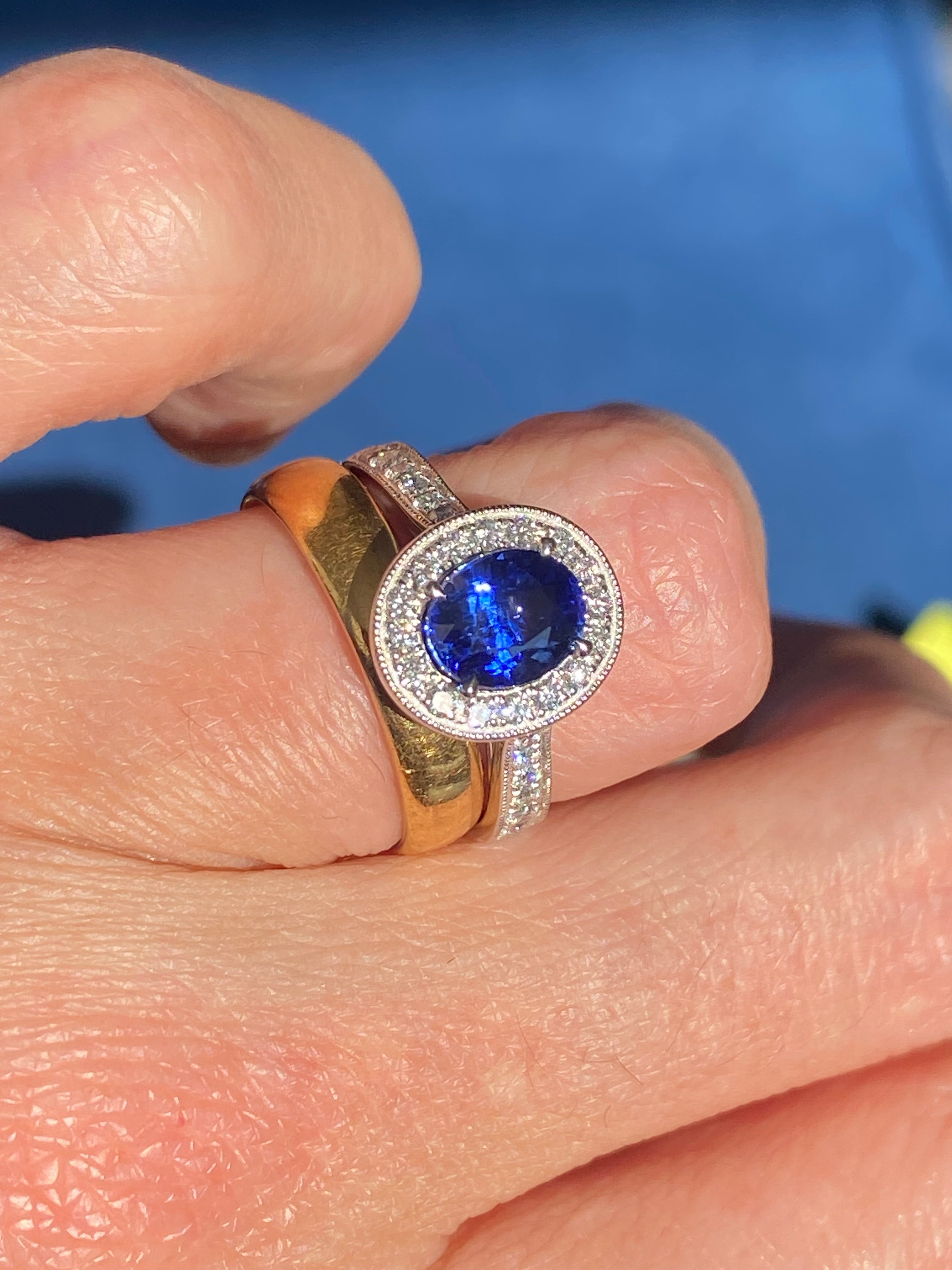2.14 CTW Blue Ceylon Sapphire and Natural Diamond Halo Ring in Platinum