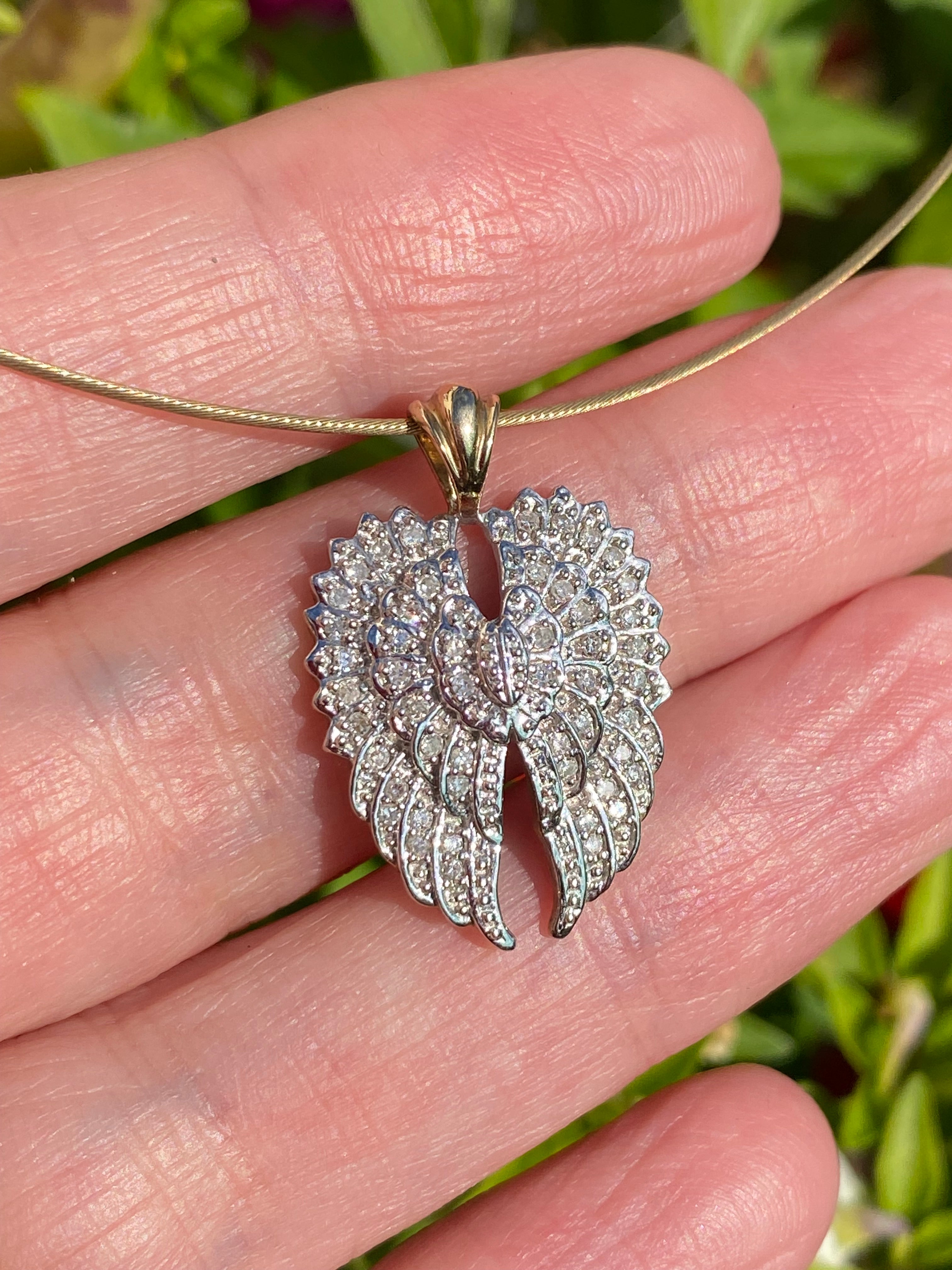 Vintage 0.35 Carat Angel Wings Pendant Choker Necklace in 9ct Yellow Gold