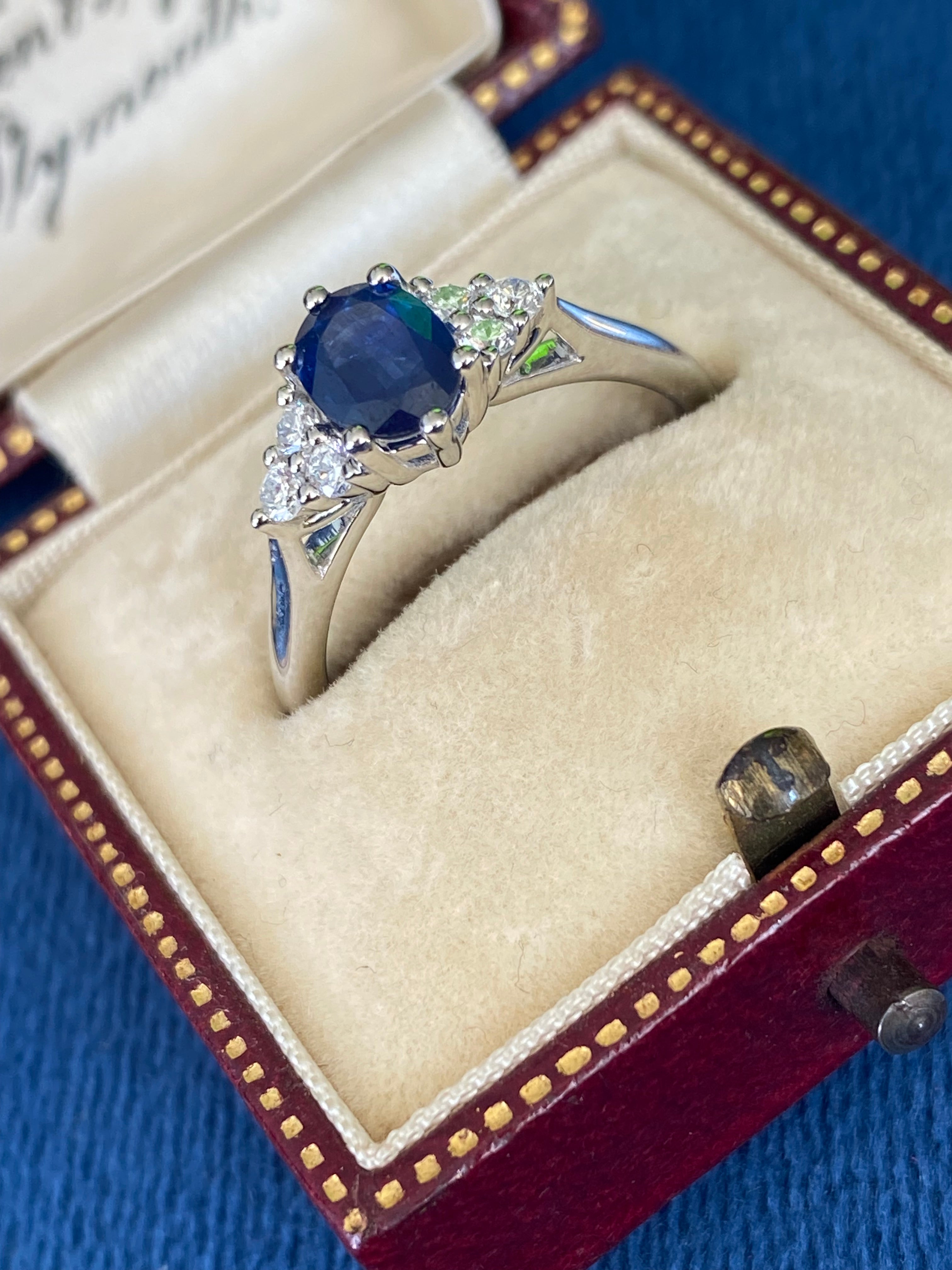 0.95 CTW Sapphire and Natural Diamond Trefoil Three Stone Style Ring in Platinum