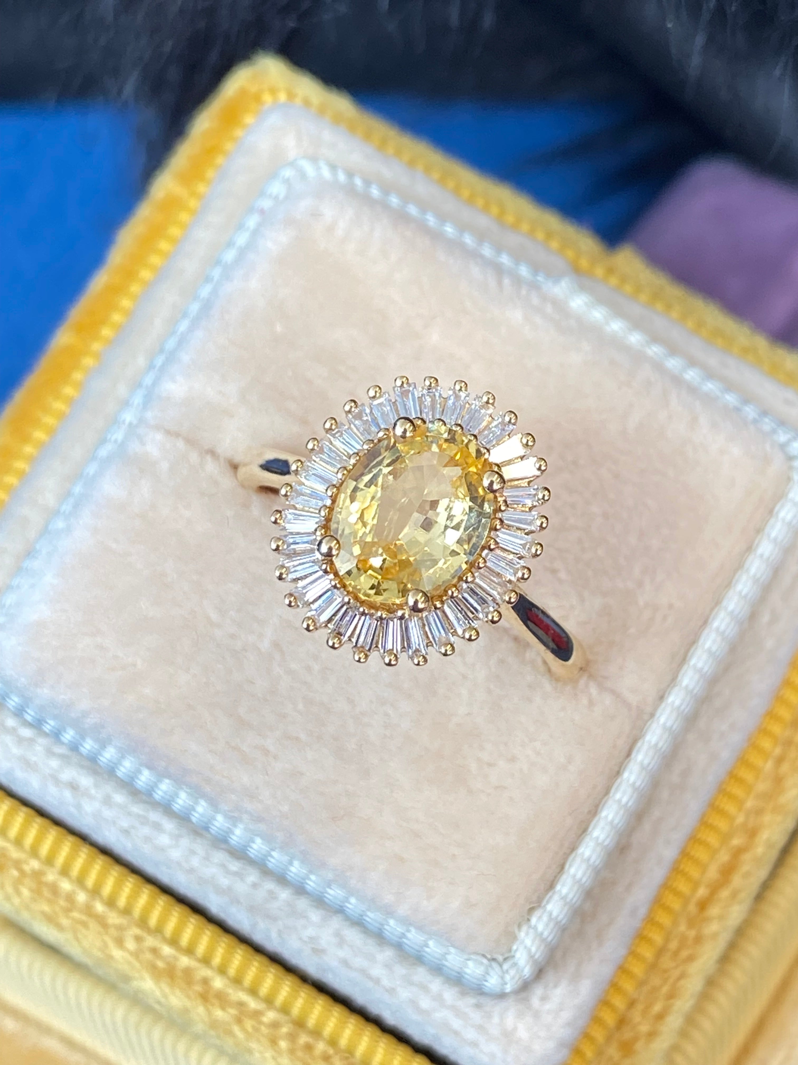 Sunny Starburst Yellow Sapphire in 18ct Yellow Gold Ballerina Halo Ring