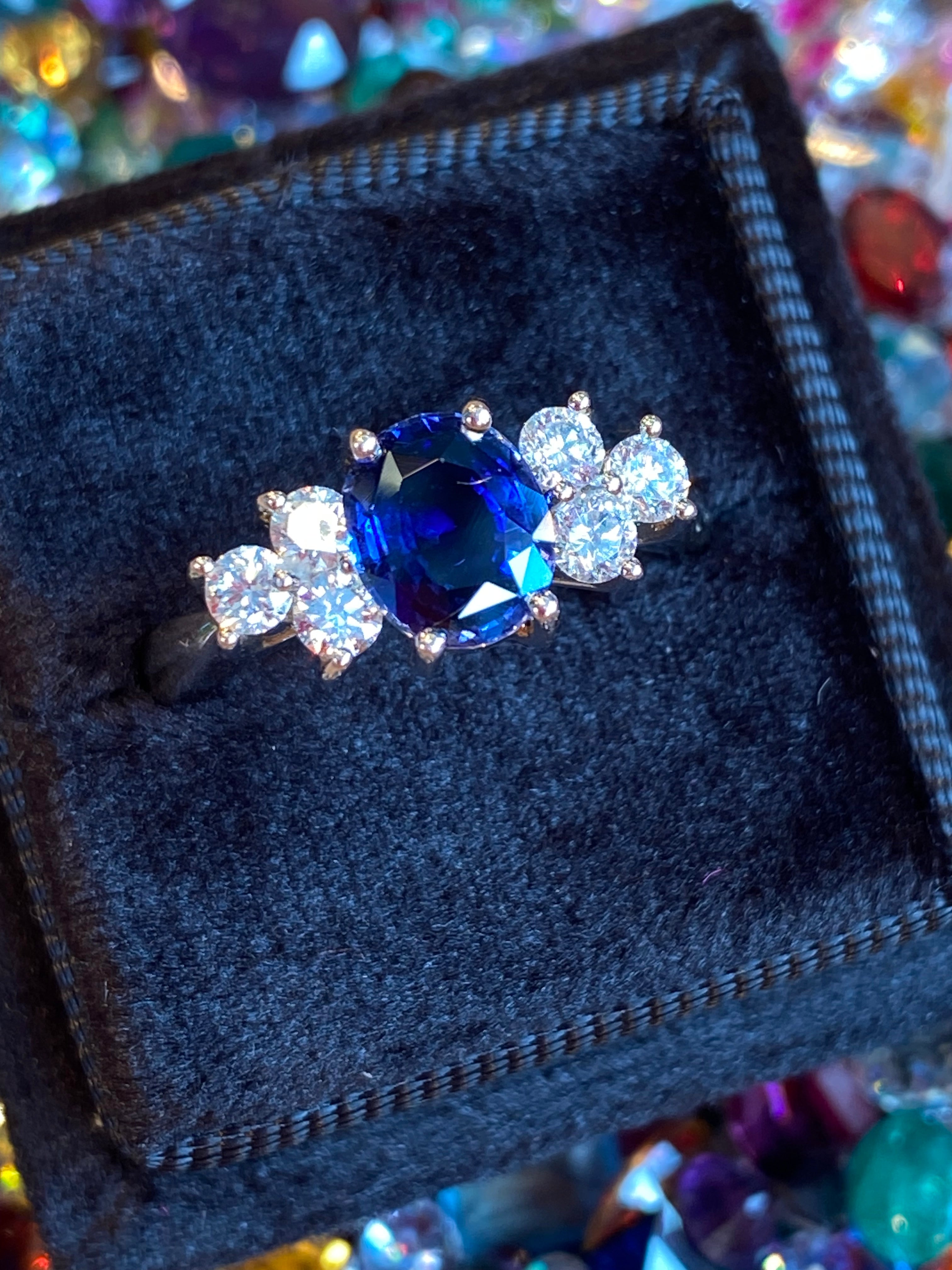 1.92 CTW Blue Ceylon Sapphire and Natural Diamond Trefoil Engagement Ring in Platinum