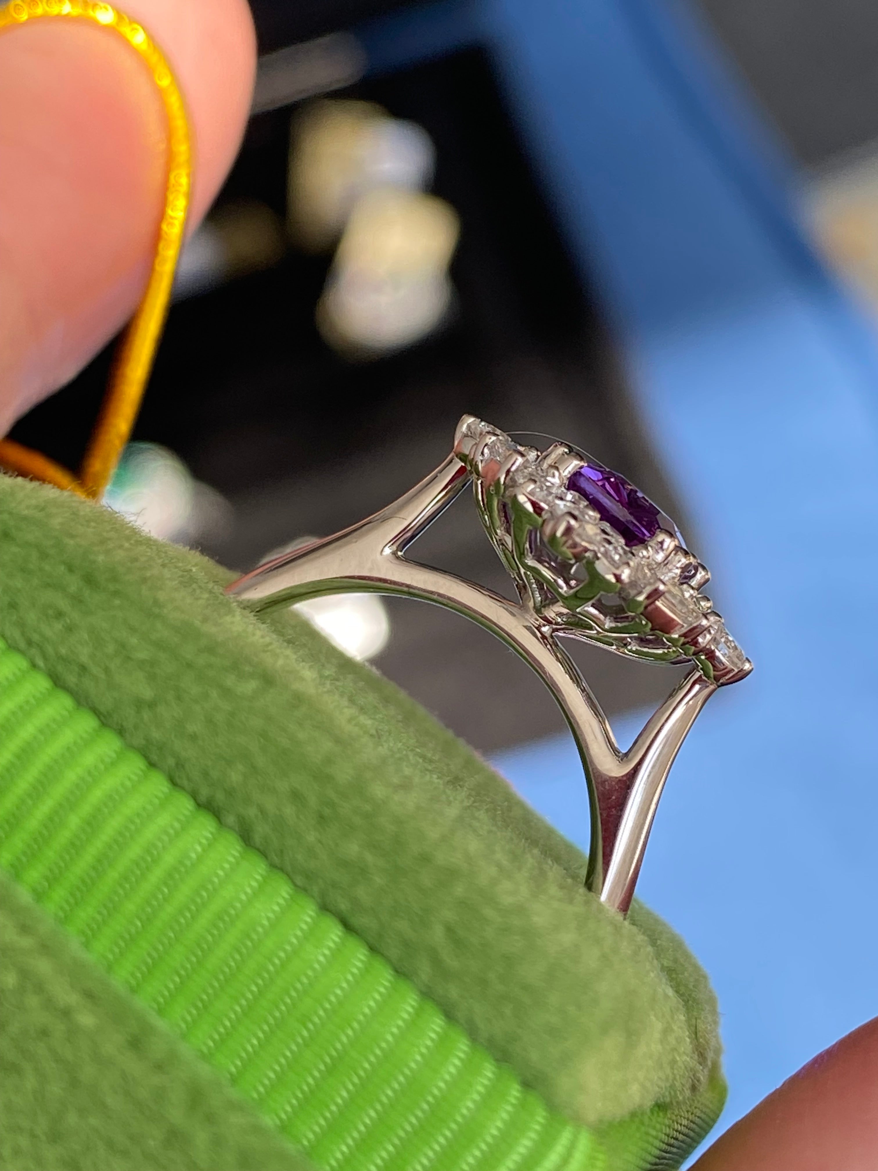 1.20 Carat Purple Sapphire and 0.41ctw Natural Diamond Halo Ring in Platinum