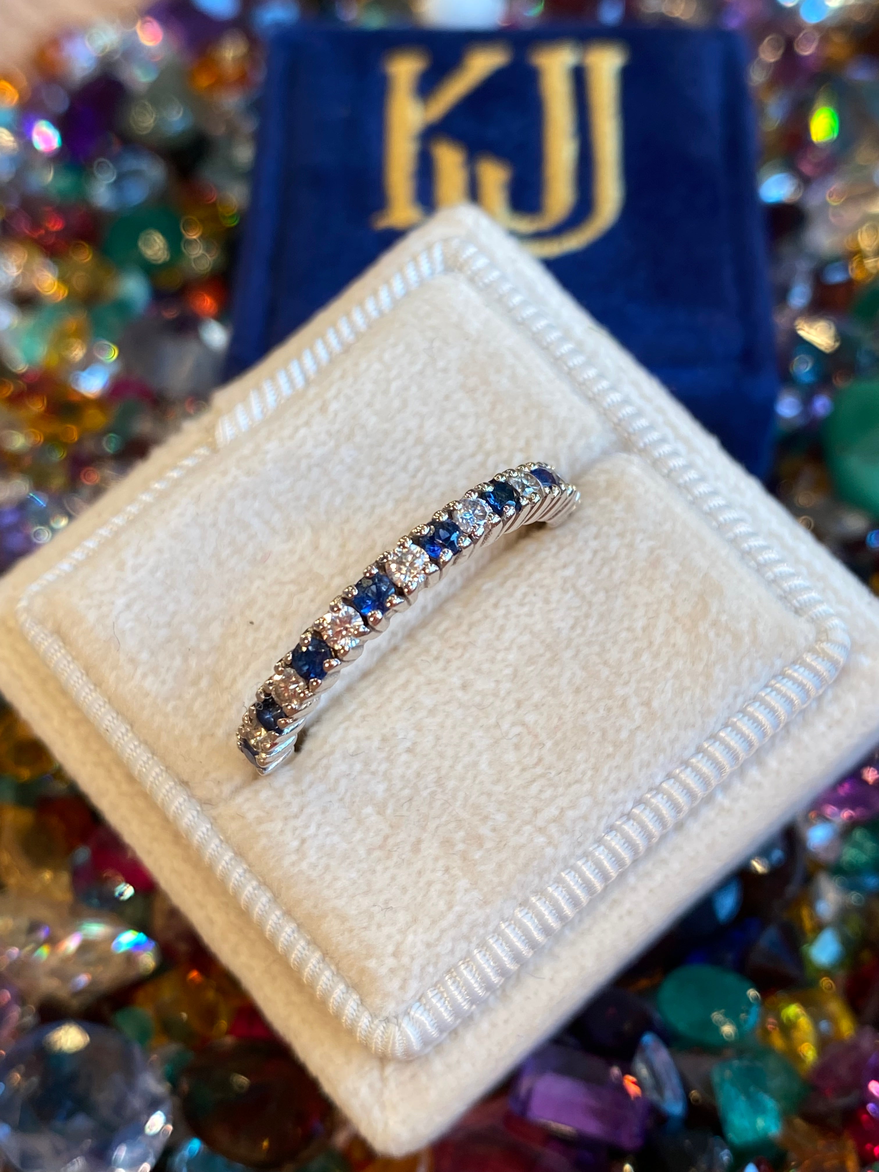 0.47ctw Natural Sapphire and Moissanite Eternity Stacking Ring