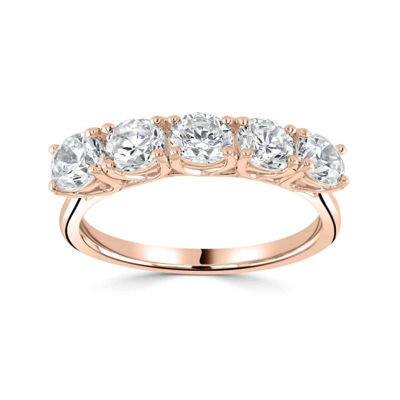 2.50 CTW + Round Brilliant Lab Grown Diamond Five Stone Ring, at Least F Colour / VVS Clarity