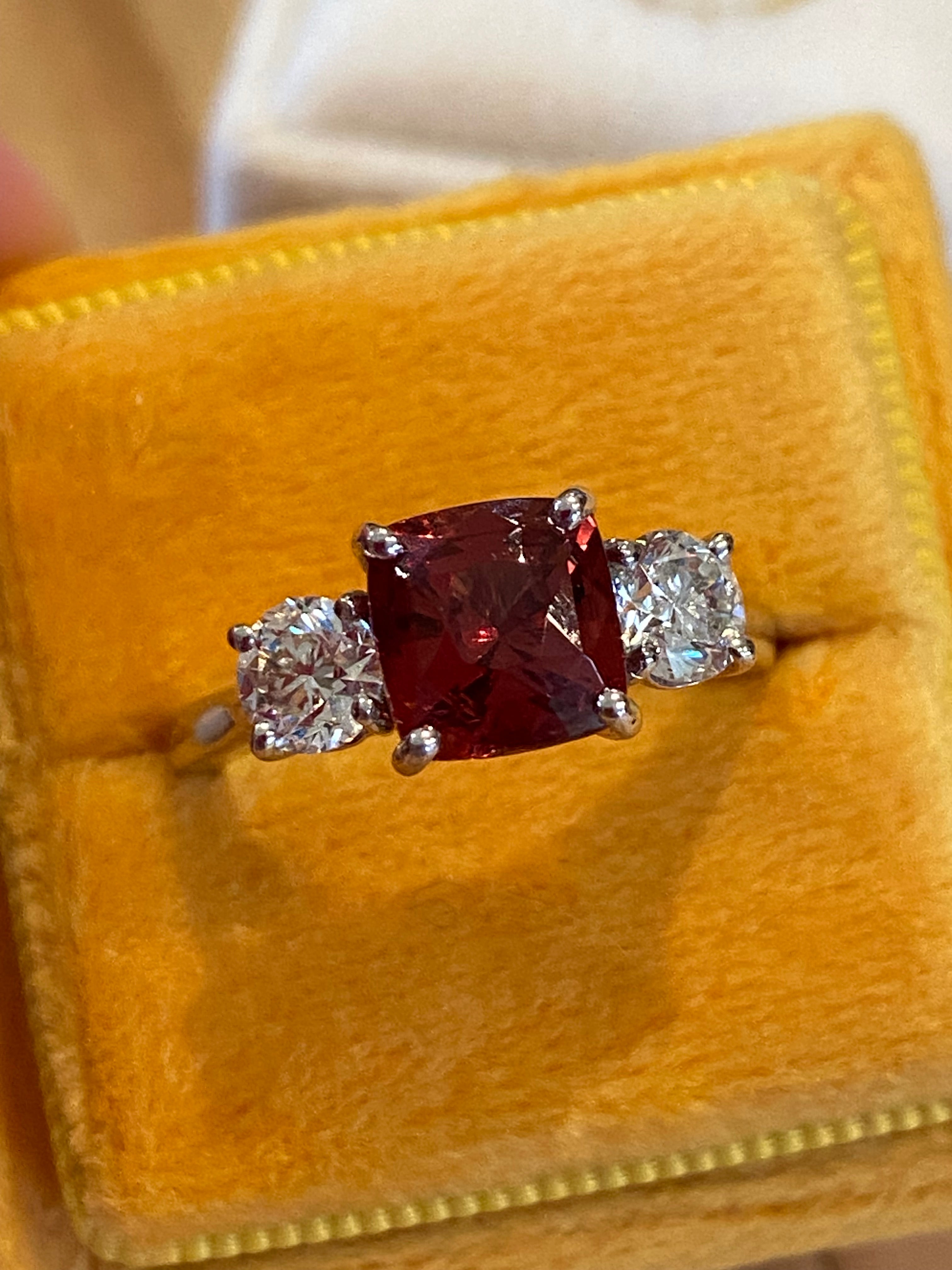 3.28 CTW Rhodolite Garnet and Natural Diamond Three Stone Ring in Platinum