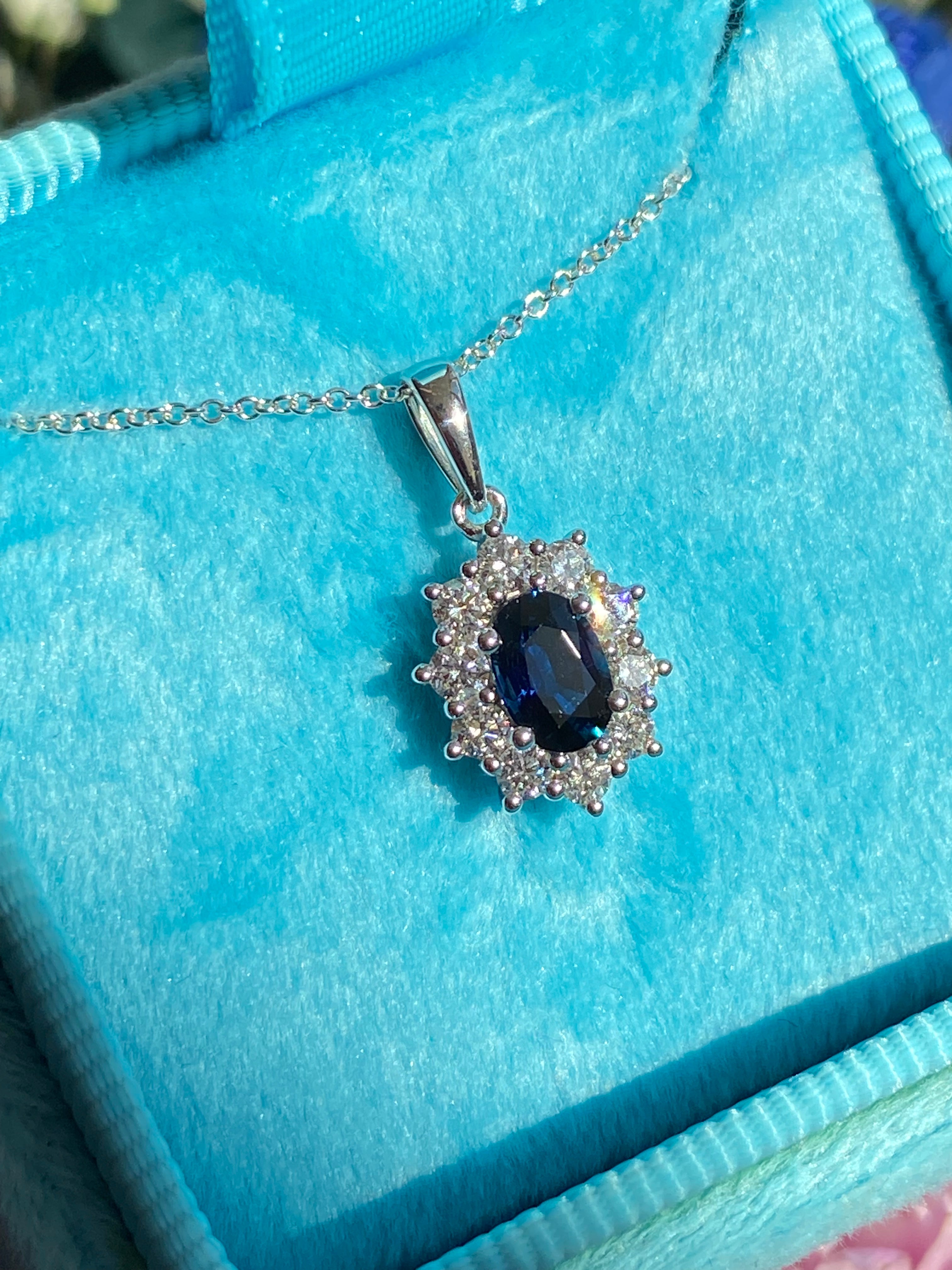 1.02 CTW Sapphire and Natural Diamond Pendant Necklace in 18ct White Gold