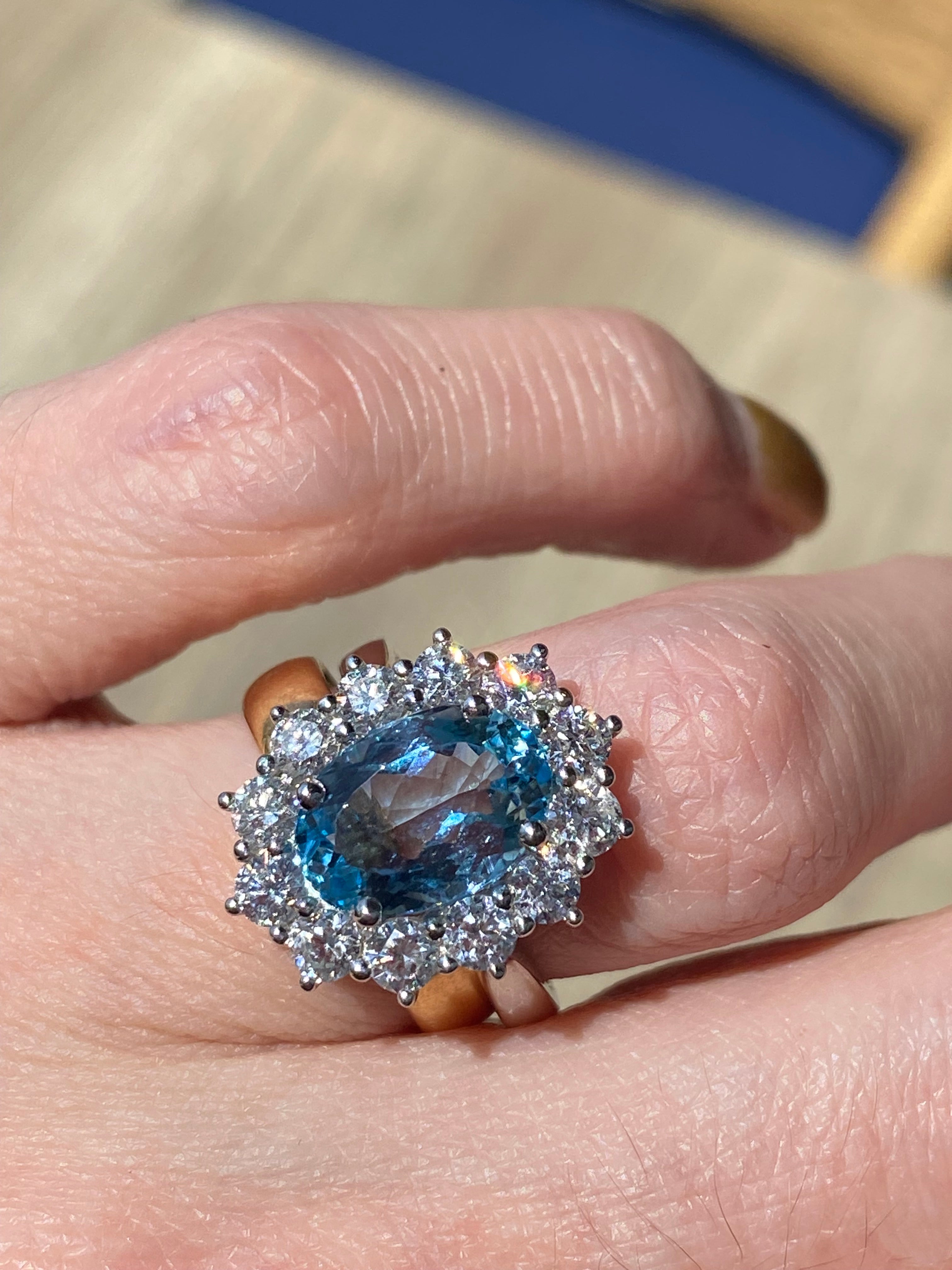 4.32 CTW Marquise Cut Aquamarine and Natural Diamond Halo Engagement Ring in Platinum