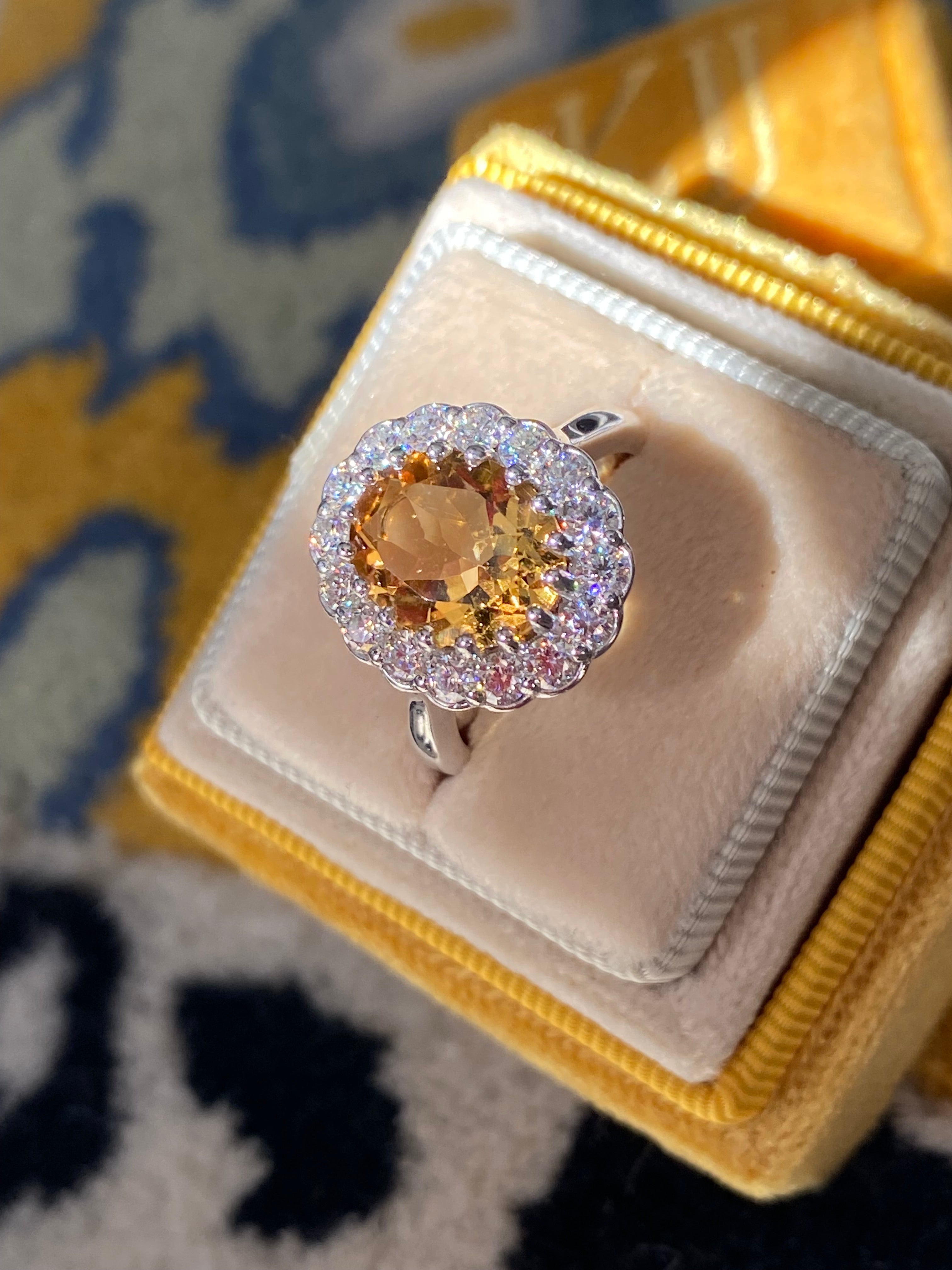 5.50 CTW Oval Cut Citrine and Moissanite Halo Cocktail Ring