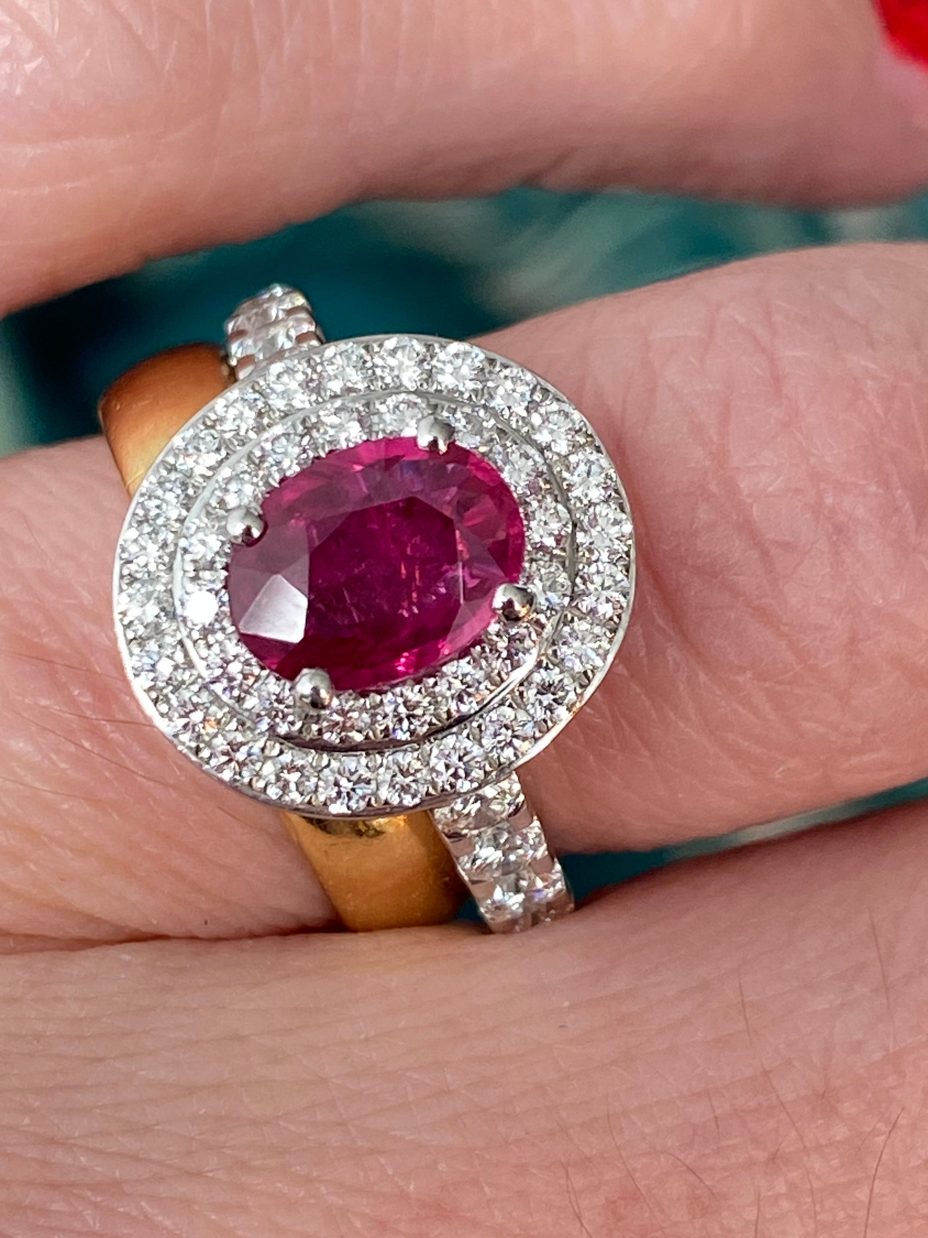 2.43 CTW Oval-Cut Ruby and Natural Diamond Double Halo Ring in Platinum