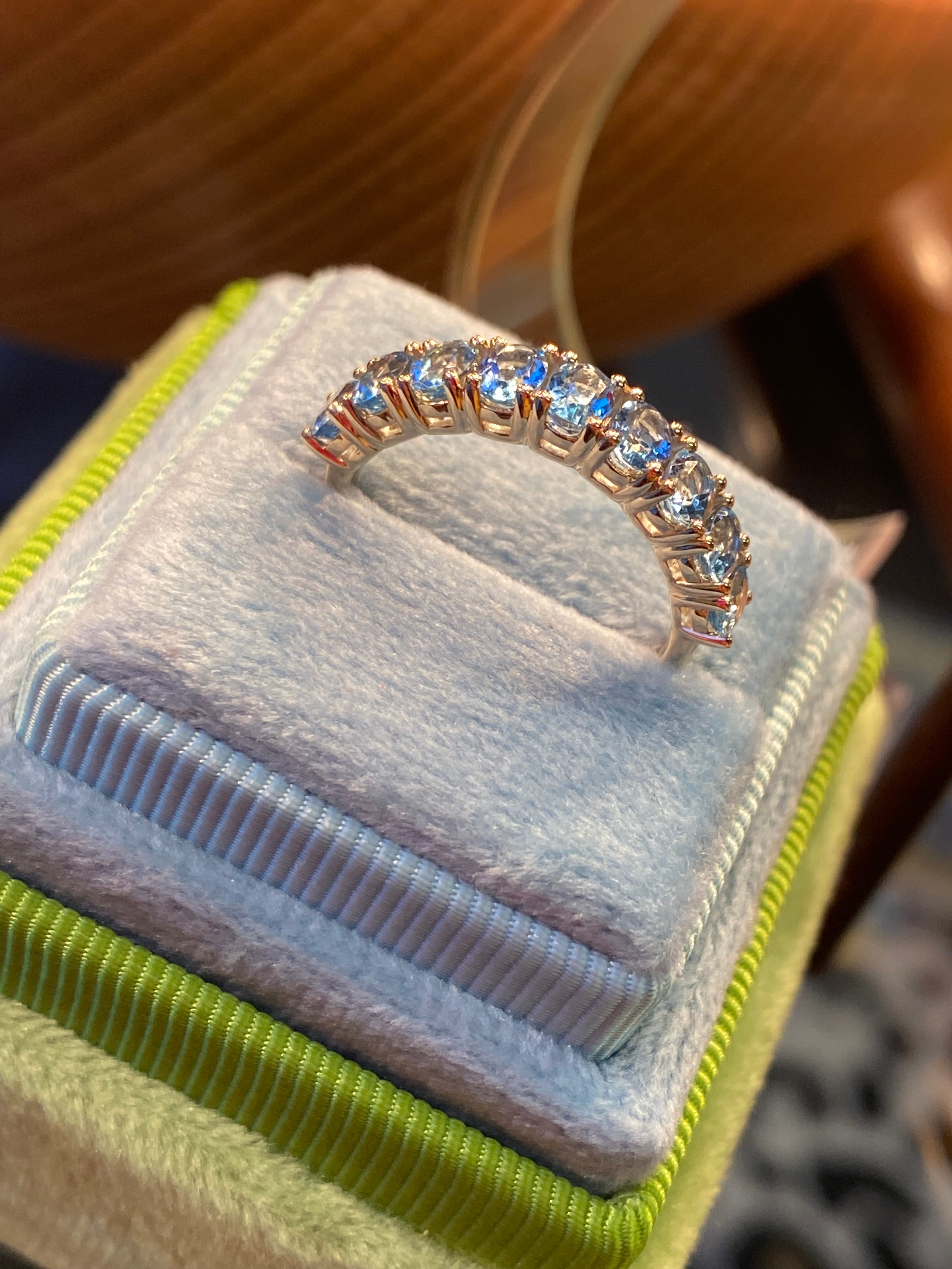 Beautiful 1.42 CTW Aquamarine Eternity Ring in 9ct Yellow Gold